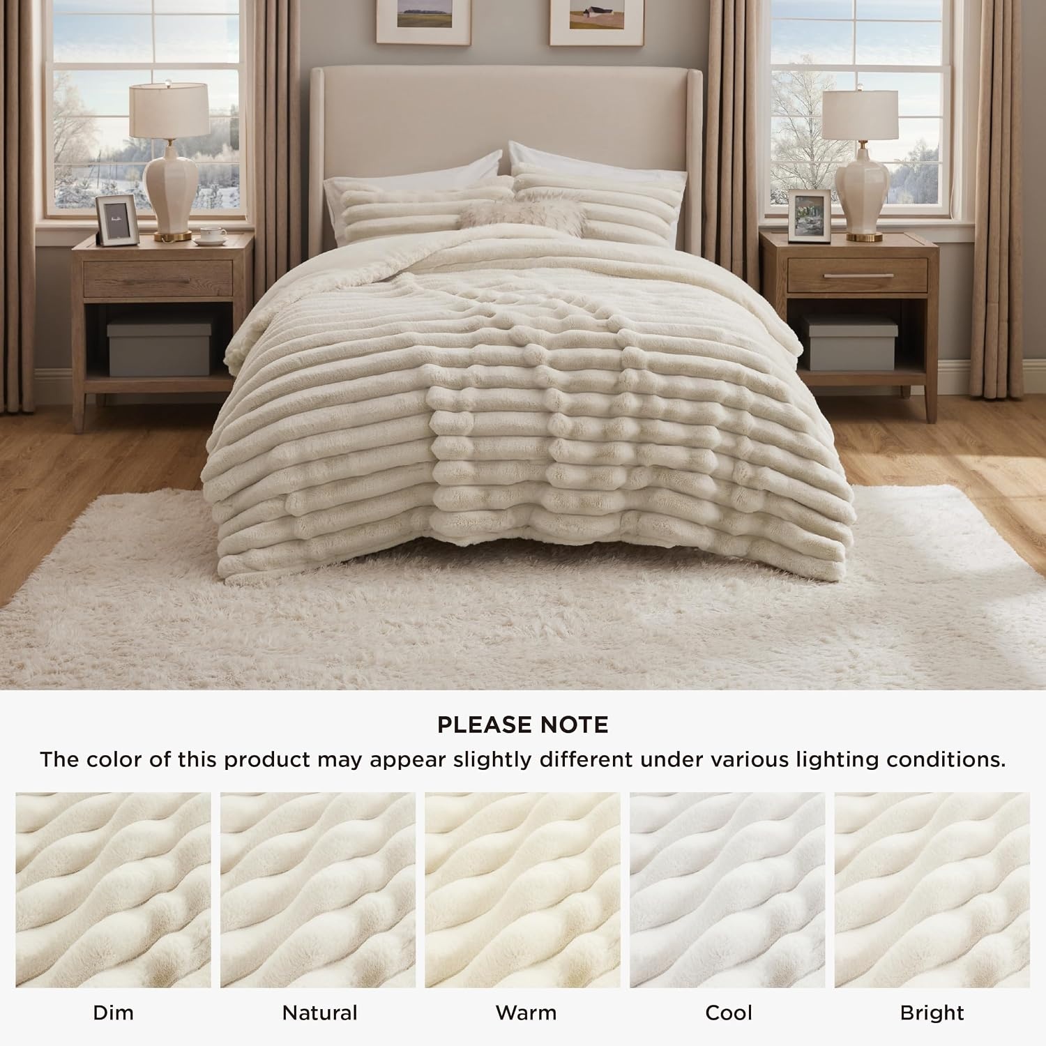 image:imageBedsure Faux Fur Queen Comforter Set Beige Fluffy Comforter Queen Size Soft and Cozy Shaggy Bedding Comforter Sets Winter Warm Luxury Fuzzy Bed Set 3 Pieces 1 Comforter and 2 Pillowcases01 Beige