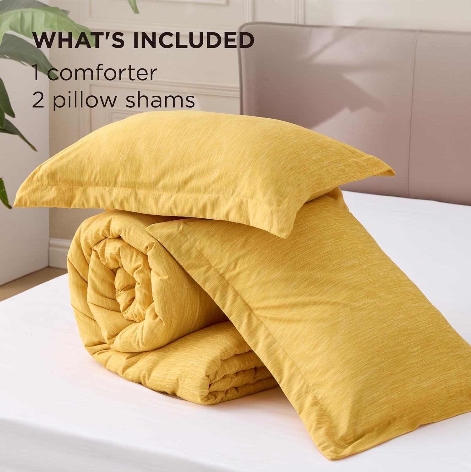 image:imageBedsure Grey Queen Comforter Set Soft Cationic Dyed Bedding Set 3 Pcs Breathable Comfortable for All Season SkinFriendly Melange Home Decor Gift Bed Set Cozy for Bedroom OEKO Modern09 Yellow Melange