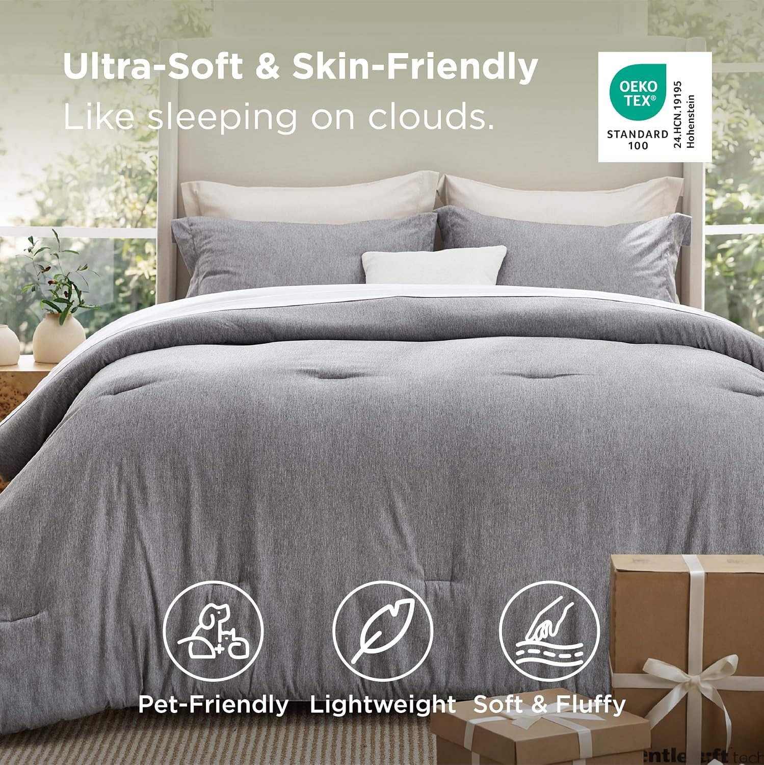 image:imageBedsure Grey Queen Comforter Set Soft Cationic Dyed Bedding Set 3 Pcs Breathable Comfortable for All Season SkinFriendly Melange Home Decor Gift Bed Set Cozy for Bedroom OEKO Modern03 Grey Melange