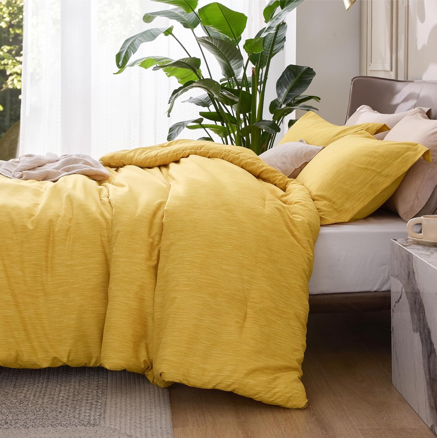 image:imageBedsure Grey Queen Comforter Set Soft Cationic Dyed Bedding Set 3 Pcs Breathable Comfortable for All Season SkinFriendly Melange Home Decor Gift Bed Set Cozy for Bedroom OEKO Modern09 Yellow Melange
