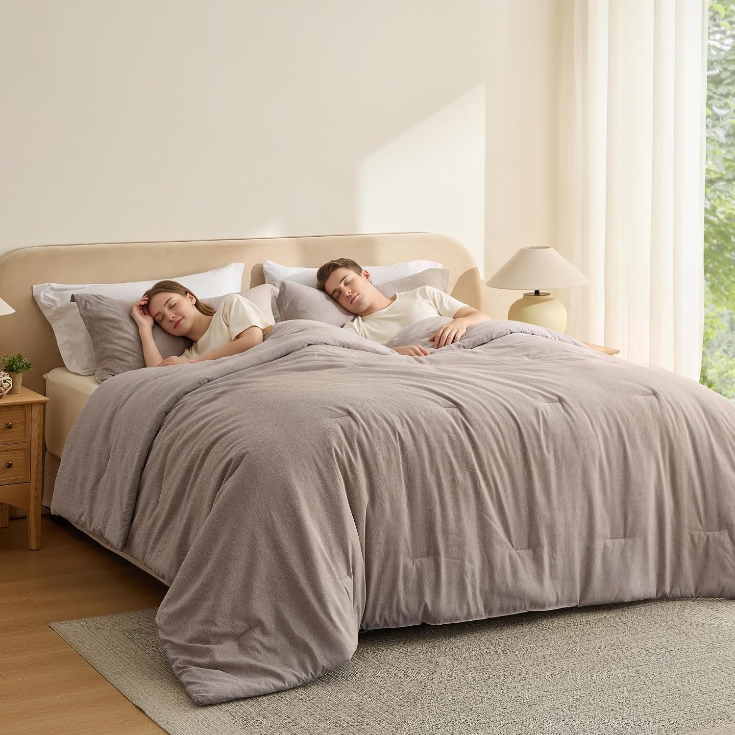 image:imageBedsure Grey Queen Comforter Set Soft Cationic Dyed Bedding Set 3 Pcs Breathable Comfortable for All Season SkinFriendly Melange Home Decor Gift Bed Set Cozy for Bedroom OEKO Modern04 Khaki Melange