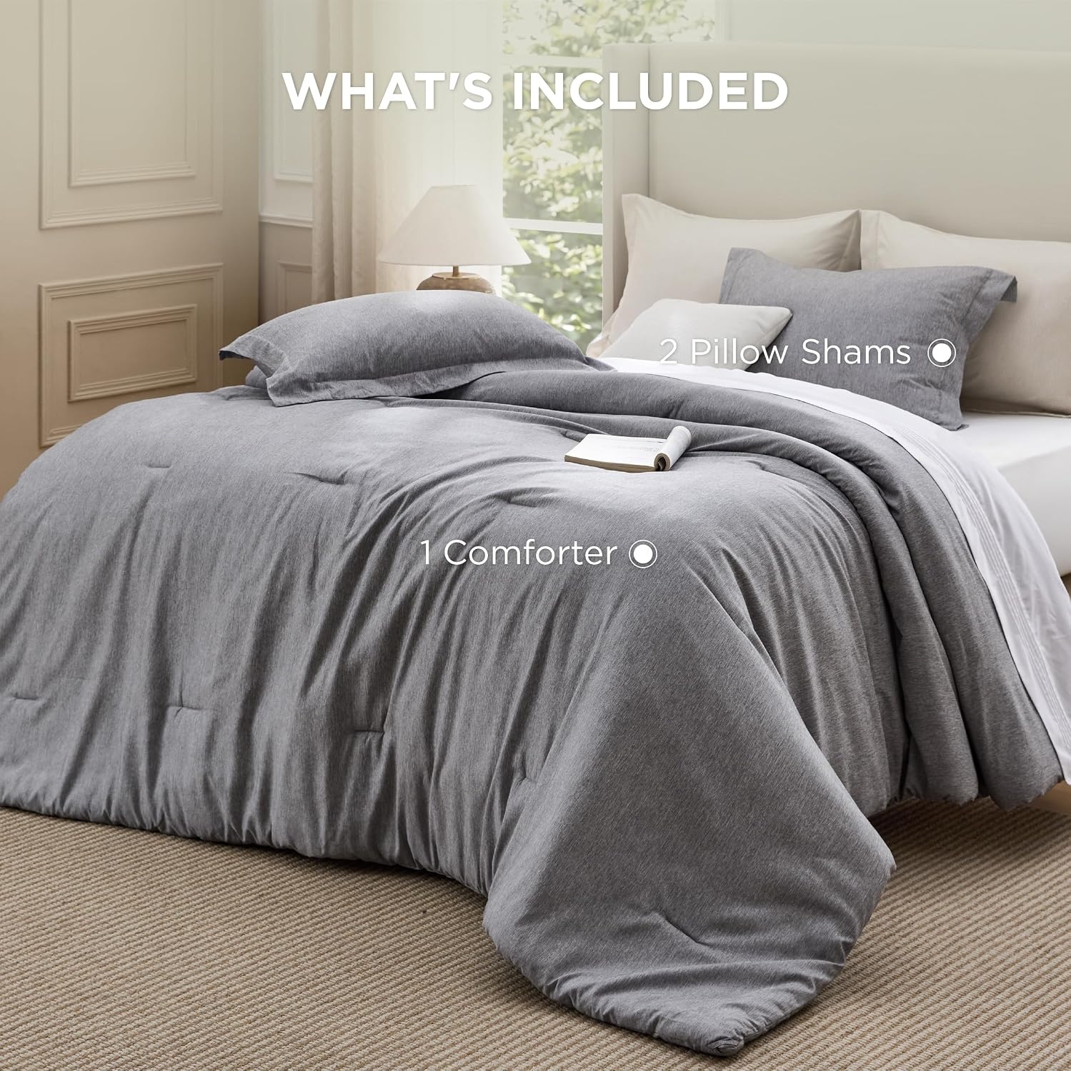 image:imageBedsure Grey Queen Comforter Set Soft Cationic Dyed Bedding Set 3 Pcs Breathable Comfortable for All Season SkinFriendly Melange Home Decor Gift Bed Set Cozy for Bedroom OEKO Modern03 Grey Melange