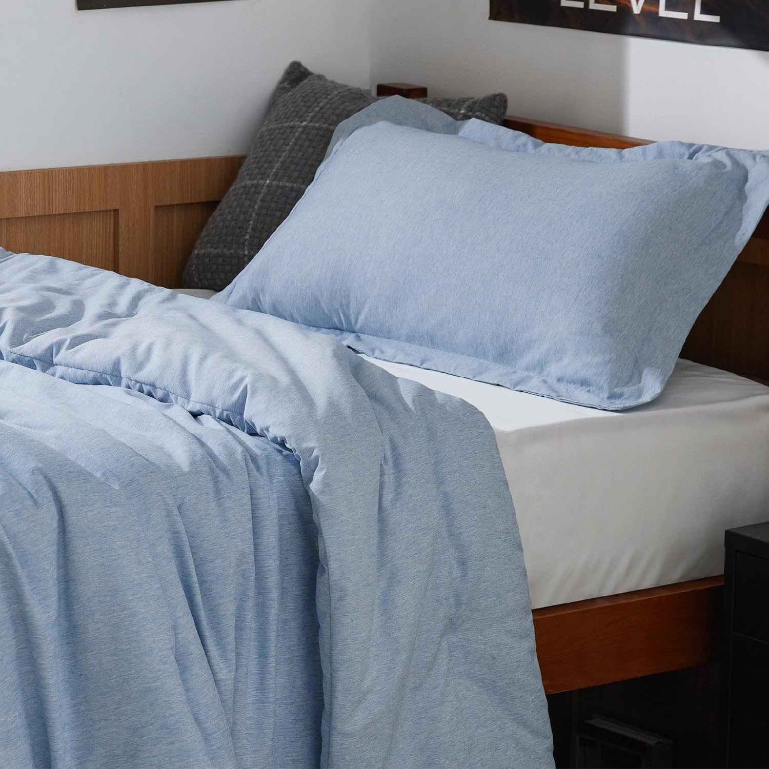 image:imageBedsure Grey Queen Comforter Set Soft Cationic Dyed Bedding Set 3 Pcs Breathable Comfortable for All Season SkinFriendly Melange Home Decor Gift Bed Set Cozy for Bedroom OEKO Modern05 Light Blue Melange