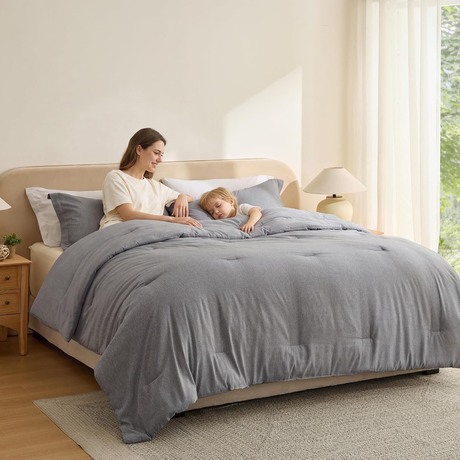 image:imageBedsure Grey Queen Comforter Set Soft Cationic Dyed Bedding Set 3 Pcs Breathable Comfortable for All Season SkinFriendly Melange Home Decor Gift Bed Set Cozy for Bedroom OEKO Modern03 Grey Melange