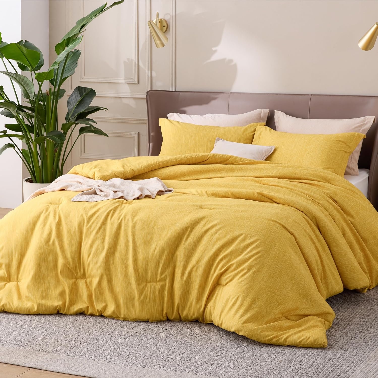 image:imageBedsure Grey Queen Comforter Set Soft Cationic Dyed Bedding Set 3 Pcs Breathable Comfortable for All Season SkinFriendly Melange Home Decor Gift Bed Set Cozy for Bedroom OEKO Modern09 Yellow Melange