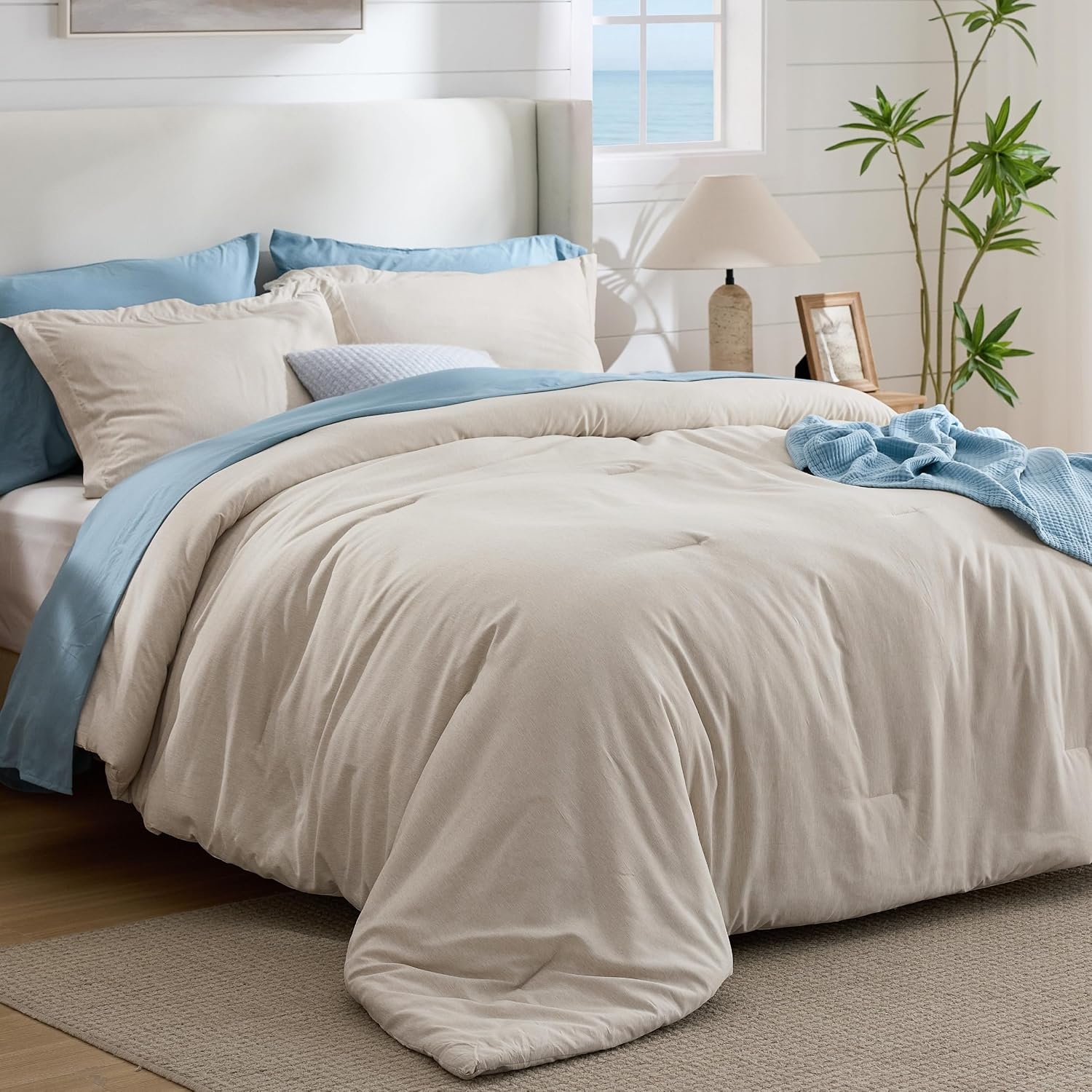 image:imageBedsure Grey Queen Comforter Set Soft Cationic Dyed Bedding Set 3 Pcs Breathable Comfortable for All Season SkinFriendly Melange Home Decor Gift Bed Set Cozy for Bedroom OEKO Modern01 Beige Melange