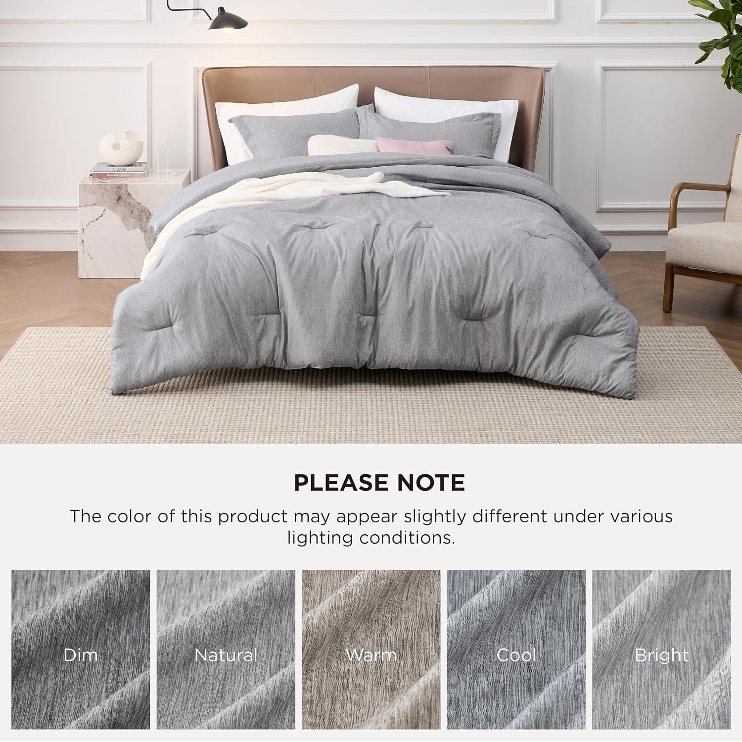 image:imageBedsure Grey Queen Comforter Set Soft Cationic Dyed Bedding Set 3 Pcs Breathable Comfortable for All Season SkinFriendly Melange Home Decor Gift Bed Set Cozy for Bedroom OEKO Modern03 Light Grey Melange