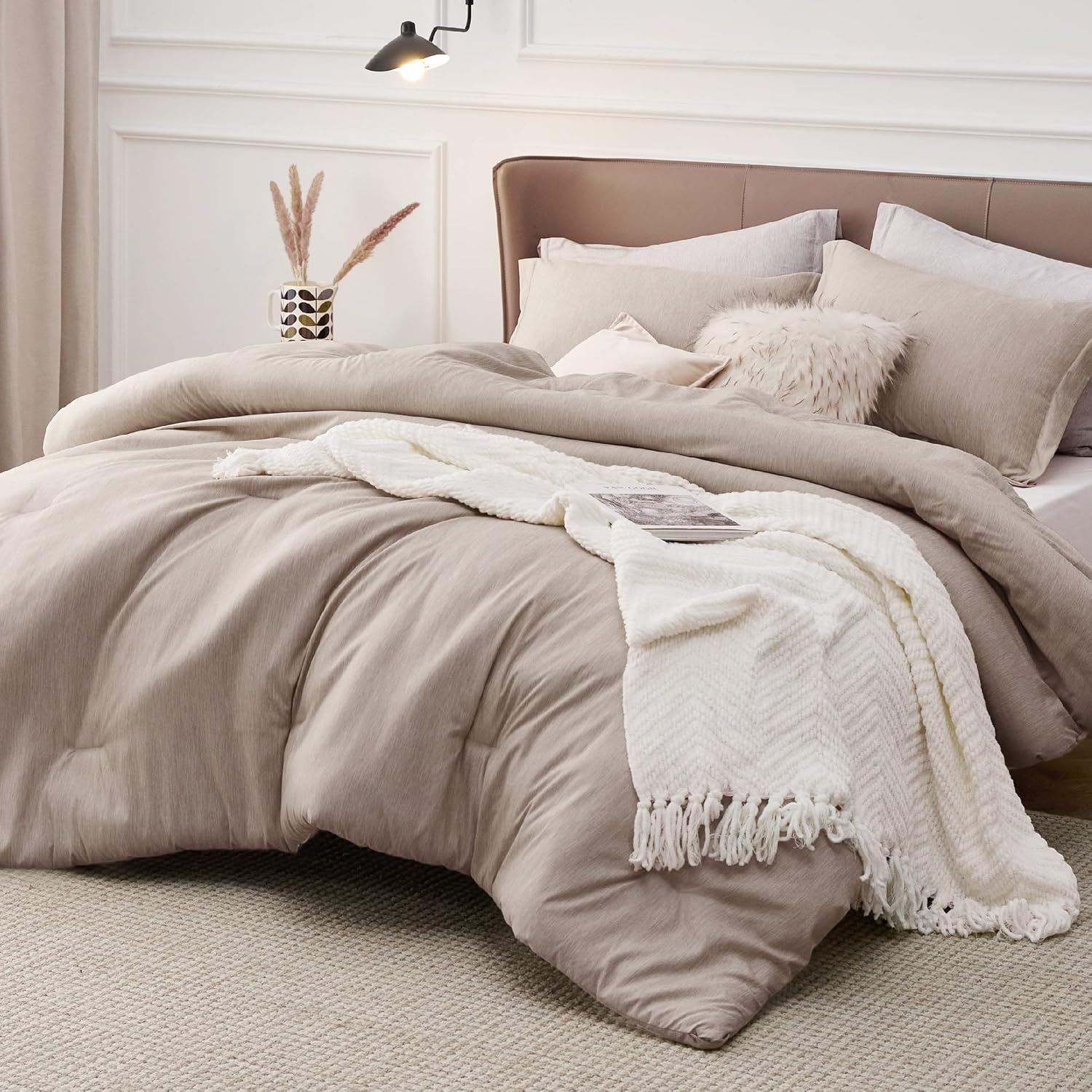 image:imageBedsure Grey Queen Comforter Set Soft Cationic Dyed Bedding Set 3 Pcs Breathable Comfortable for All Season SkinFriendly Melange Home Decor Gift Bed Set Cozy for Bedroom OEKO Modern04 Oat Melange