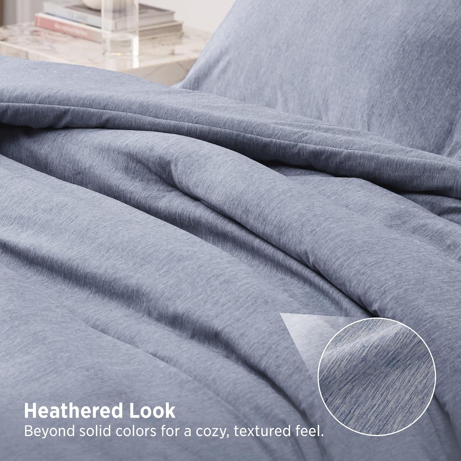 image:imageBedsure Grey Queen Comforter Set Soft Cationic Dyed Bedding Set 3 Pcs Breathable Comfortable for All Season SkinFriendly Melange Home Decor Gift Bed Set Cozy for Bedroom OEKO Modern05 Dusty Blue Melange