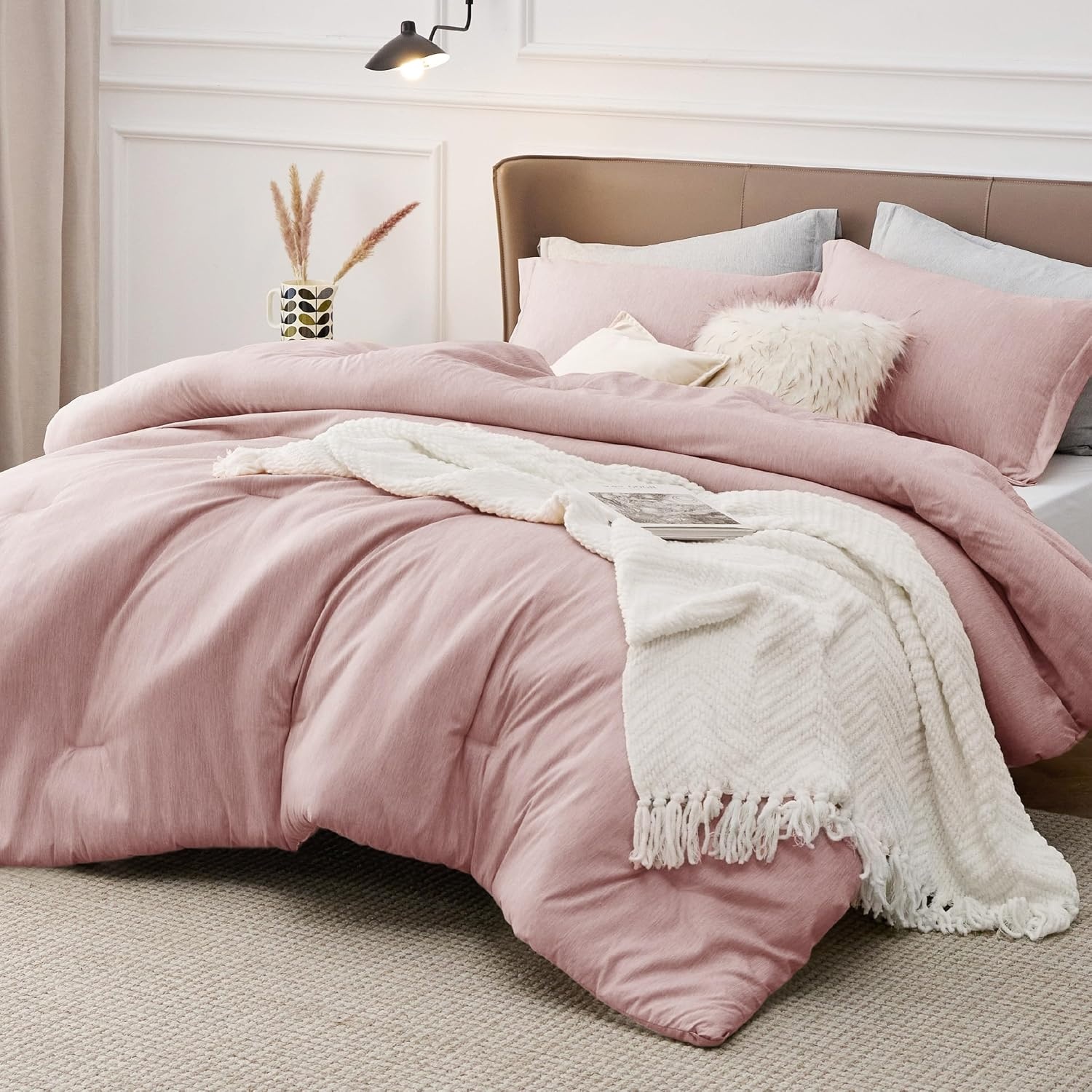 image:imageBedsure Grey Queen Comforter Set Soft Cationic Dyed Bedding Set 3 Pcs Breathable Comfortable for All Season SkinFriendly Melange Home Decor Gift Bed Set Cozy for Bedroom OEKO Modern06 Pink Melange