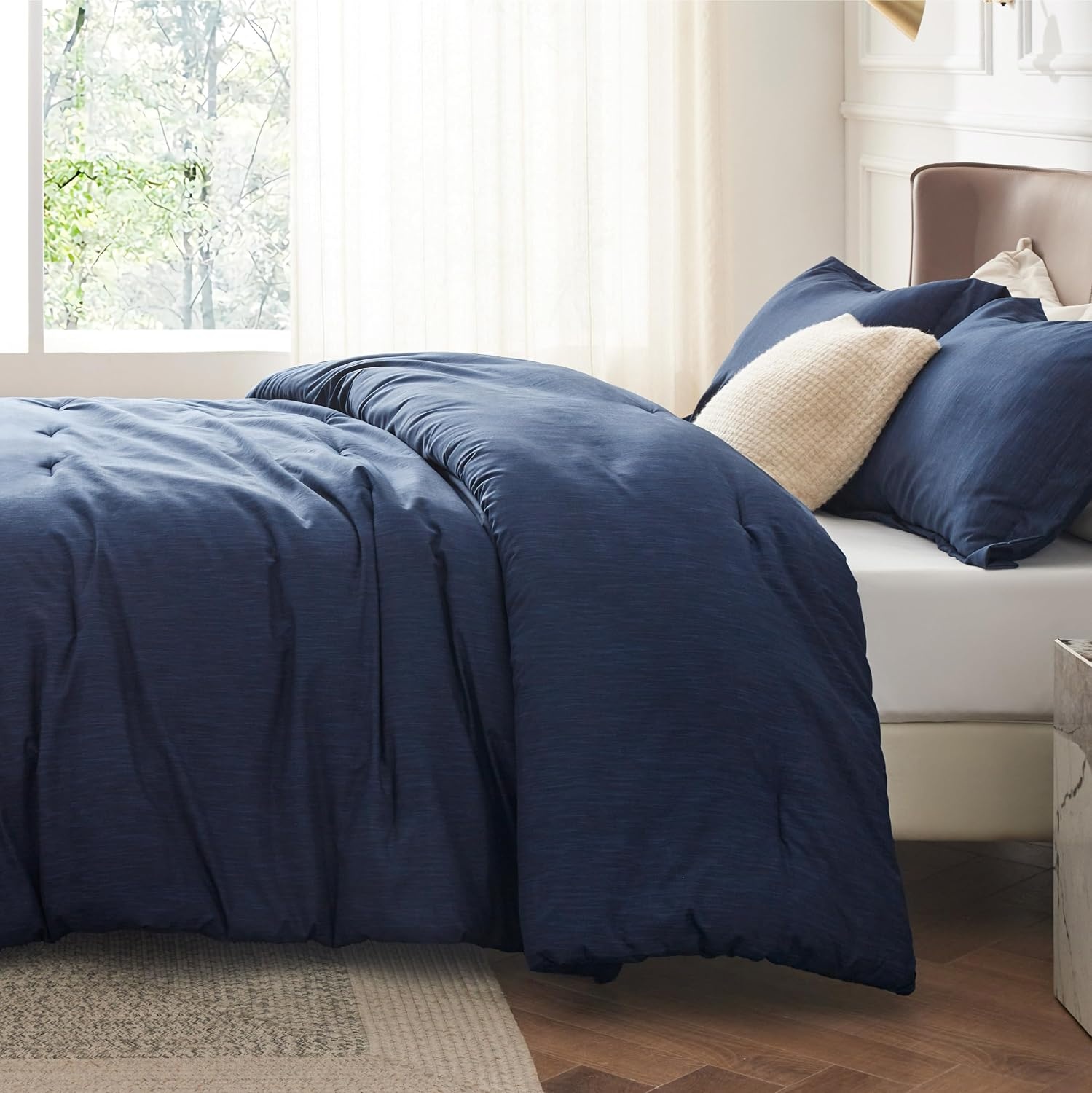 image:imageBedsure Grey Queen Comforter Set Soft Cationic Dyed Bedding Set 3 Pcs Breathable Comfortable for All Season SkinFriendly Melange Home Decor Gift Bed Set Cozy for Bedroom OEKO Modern05 Navy Melange