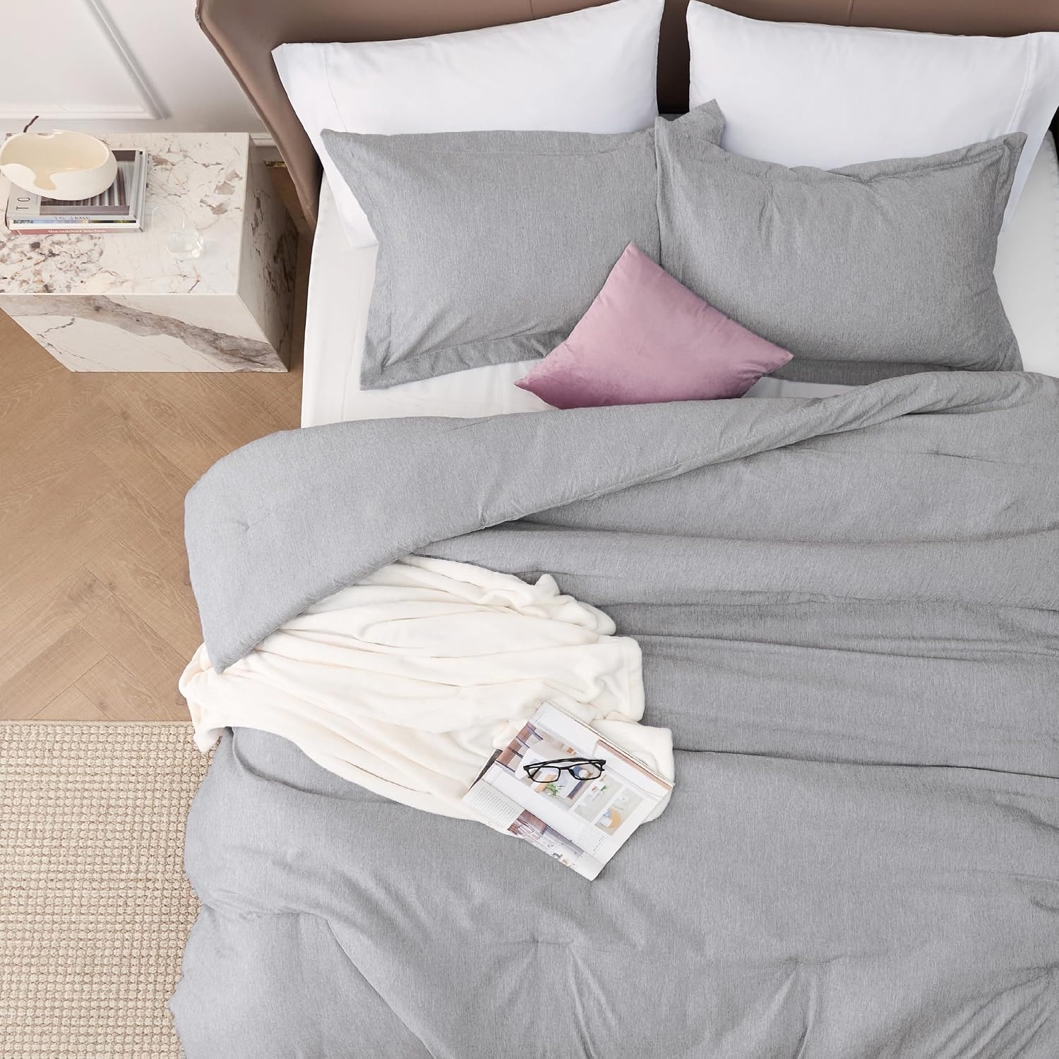 image:imageBedsure Grey Queen Comforter Set Soft Cationic Dyed Bedding Set 3 Pcs Breathable Comfortable for All Season SkinFriendly Melange Home Decor Gift Bed Set Cozy for Bedroom OEKO Modern03 Light Grey Melange