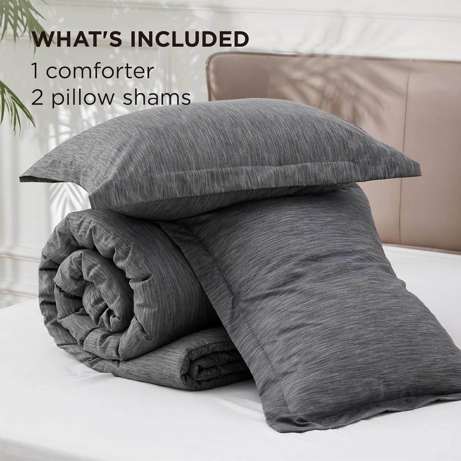 image:imageBedsure Grey Queen Comforter Set Soft Cationic Dyed Bedding Set 3 Pcs Breathable Comfortable for All Season SkinFriendly Melange Home Decor Gift Bed Set Cozy for Bedroom OEKO Modern03 Dark Grey Melange