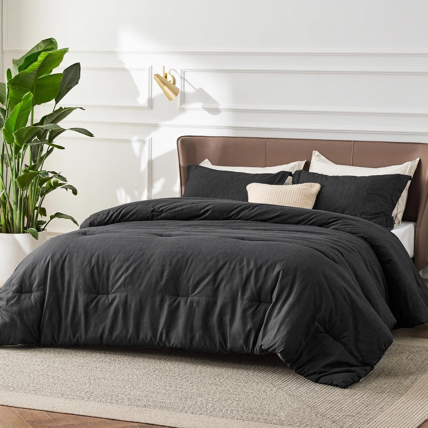 image:imageBedsure Grey Queen Comforter Set Soft Cationic Dyed Bedding Set 3 Pcs Breathable Comfortable for All Season SkinFriendly Melange Home Decor Gift Bed Set Cozy for Bedroom OEKO Modern03 Charcoal Melange