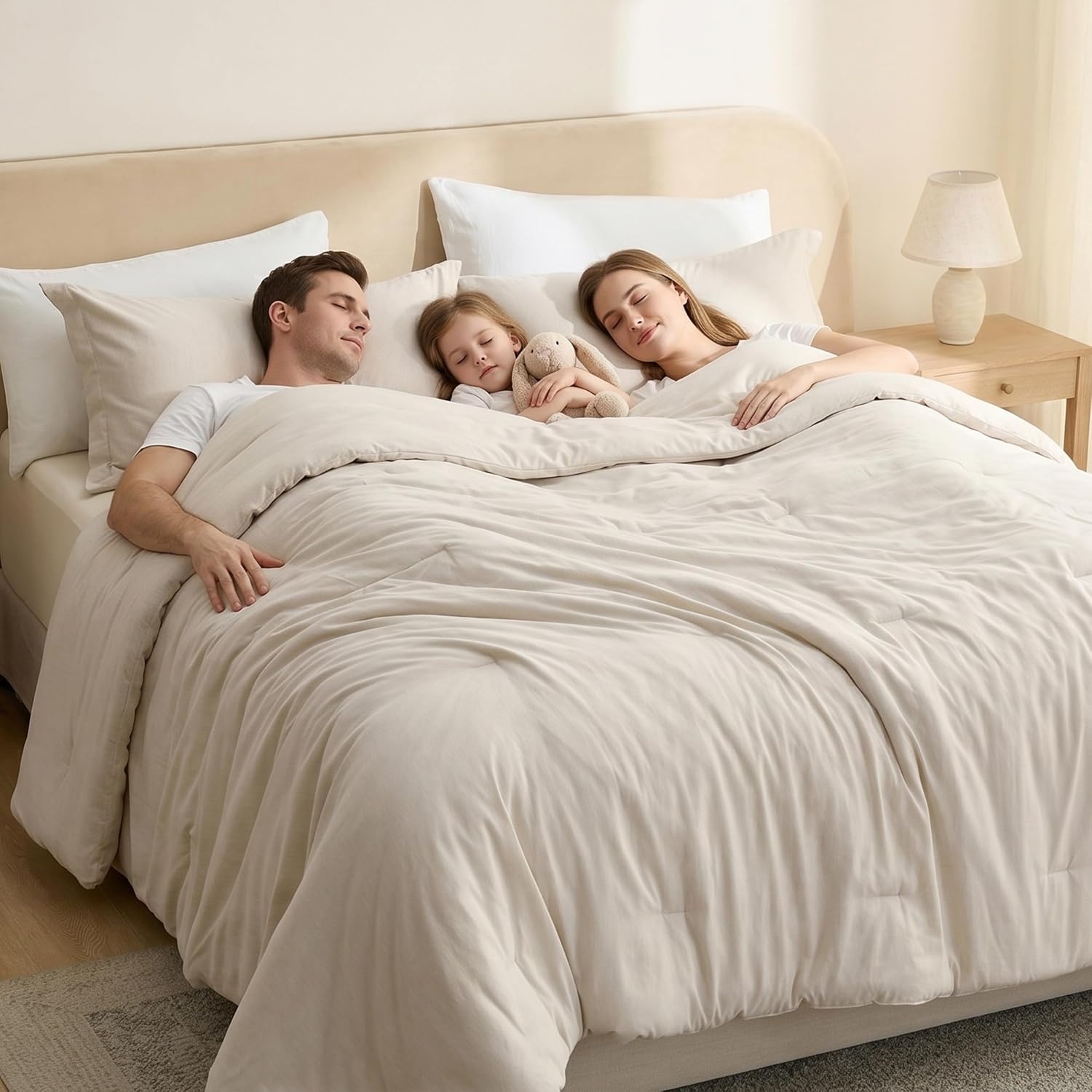 image:imageBedsure Grey Queen Comforter Set Soft Cationic Dyed Bedding Set 3 Pcs Breathable Comfortable for All Season SkinFriendly Melange Home Decor Gift Bed Set Cozy for Bedroom OEKO Modern01 Beige Melange