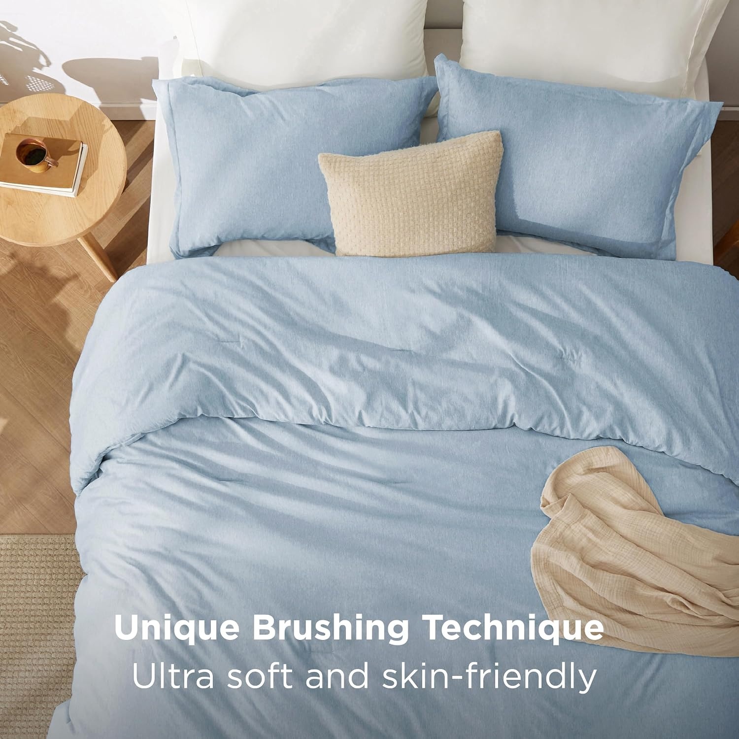 image:imageBedsure Grey Queen Comforter Set Soft Cationic Dyed Bedding Set 3 Pcs Breathable Comfortable for All Season SkinFriendly Melange Home Decor Gift Bed Set Cozy for Bedroom OEKO Modern05 Light Blue Melange