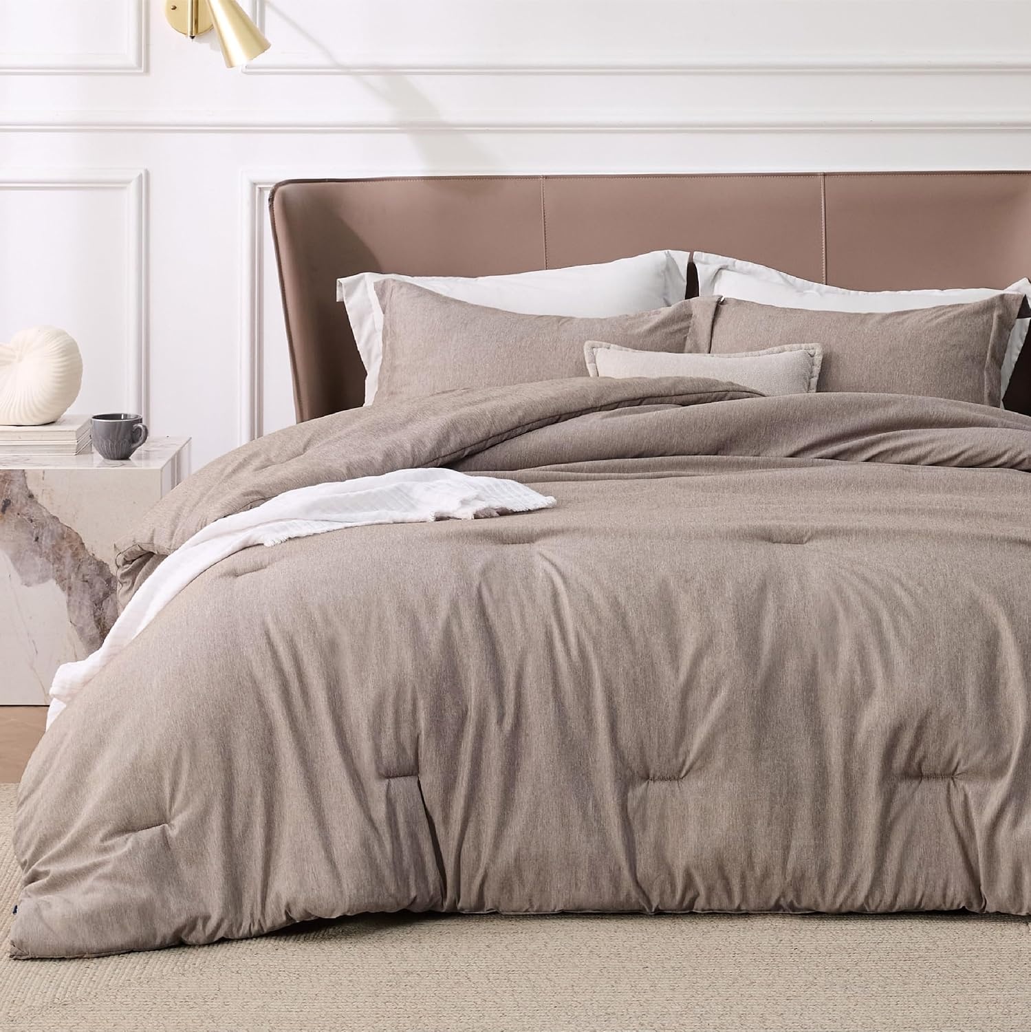 image:imageBedsure Grey Queen Comforter Set Soft Cationic Dyed Bedding Set 3 Pcs Breathable Comfortable for All Season SkinFriendly Melange Home Decor Gift Bed Set Cozy for Bedroom OEKO Modern04 Khaki Melange
