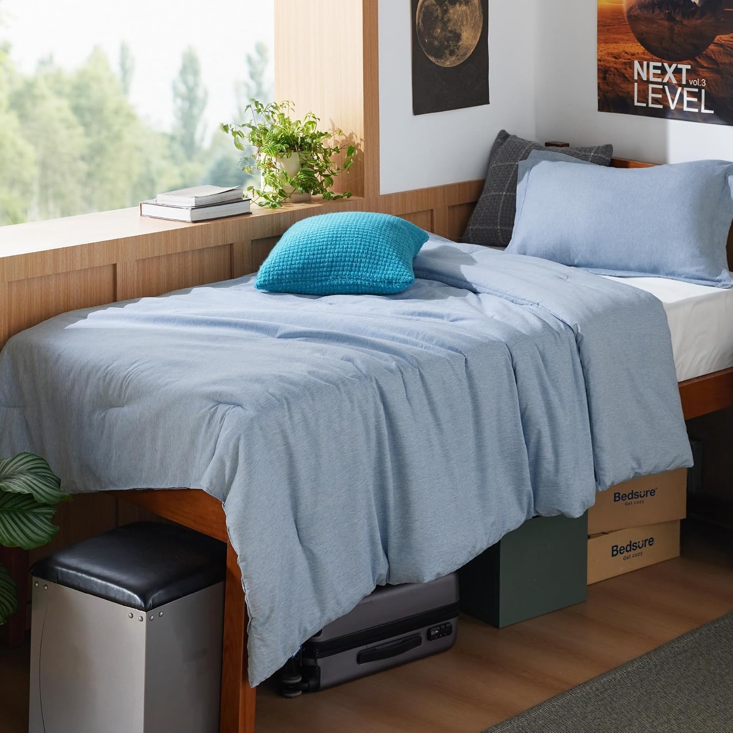 image:imageBedsure Grey Queen Comforter Set Soft Cationic Dyed Bedding Set 3 Pcs Breathable Comfortable for All Season SkinFriendly Melange Home Decor Gift Bed Set Cozy for Bedroom OEKO Modern05 Light Blue Melange