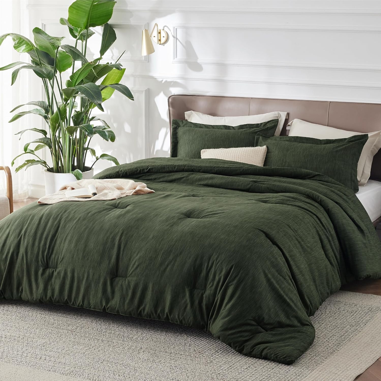 image:imageBedsure Grey Queen Comforter Set Soft Cationic Dyed Bedding Set 3 Pcs Breathable Comfortable for All Season SkinFriendly Melange Home Decor Gift Bed Set Cozy for Bedroom OEKO Modern02 Olive Green Melange