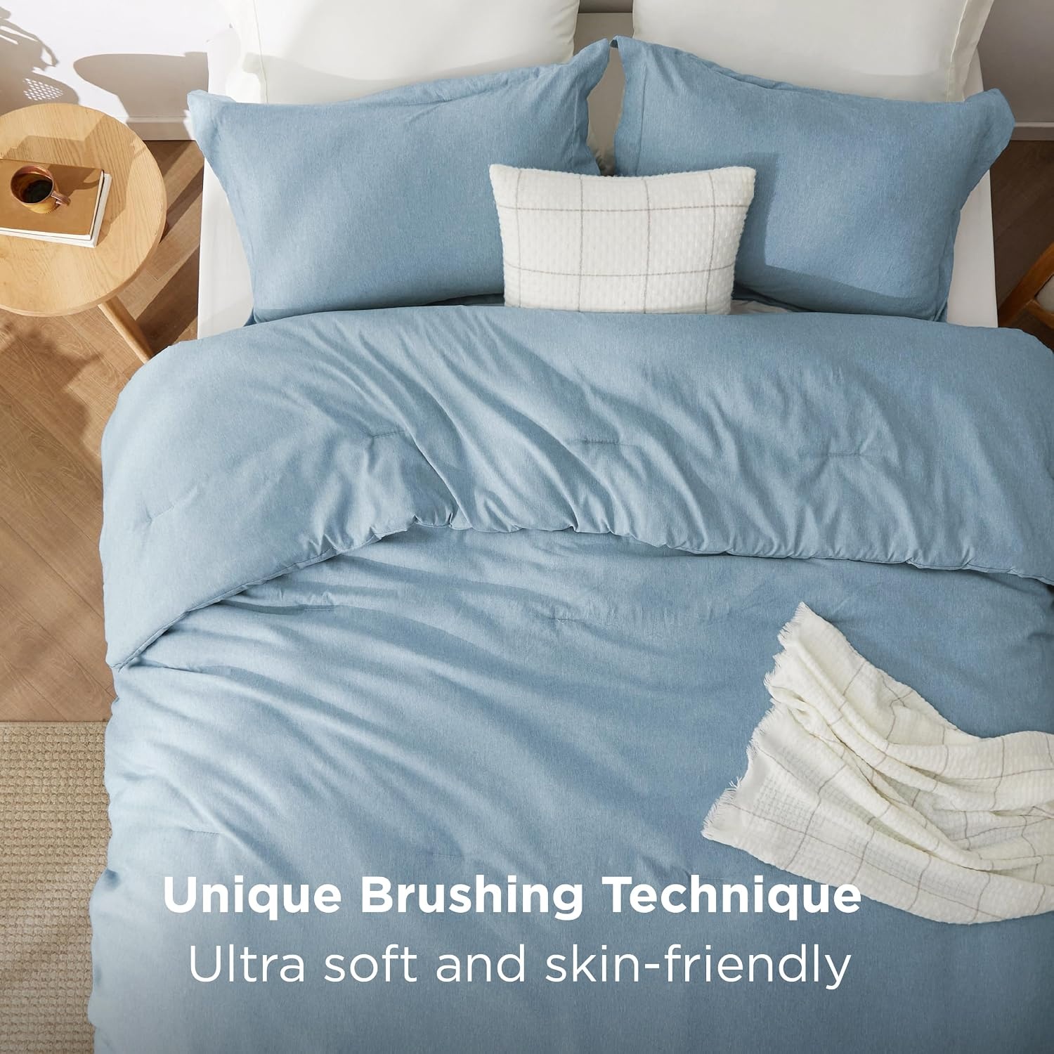 image:imageBedsure Grey Queen Comforter Set Soft Cationic Dyed Bedding Set 3 Pcs Breathable Comfortable for All Season SkinFriendly Melange Home Decor Gift Bed Set Cozy for Bedroom OEKO Modern05 Storm Blue Melange