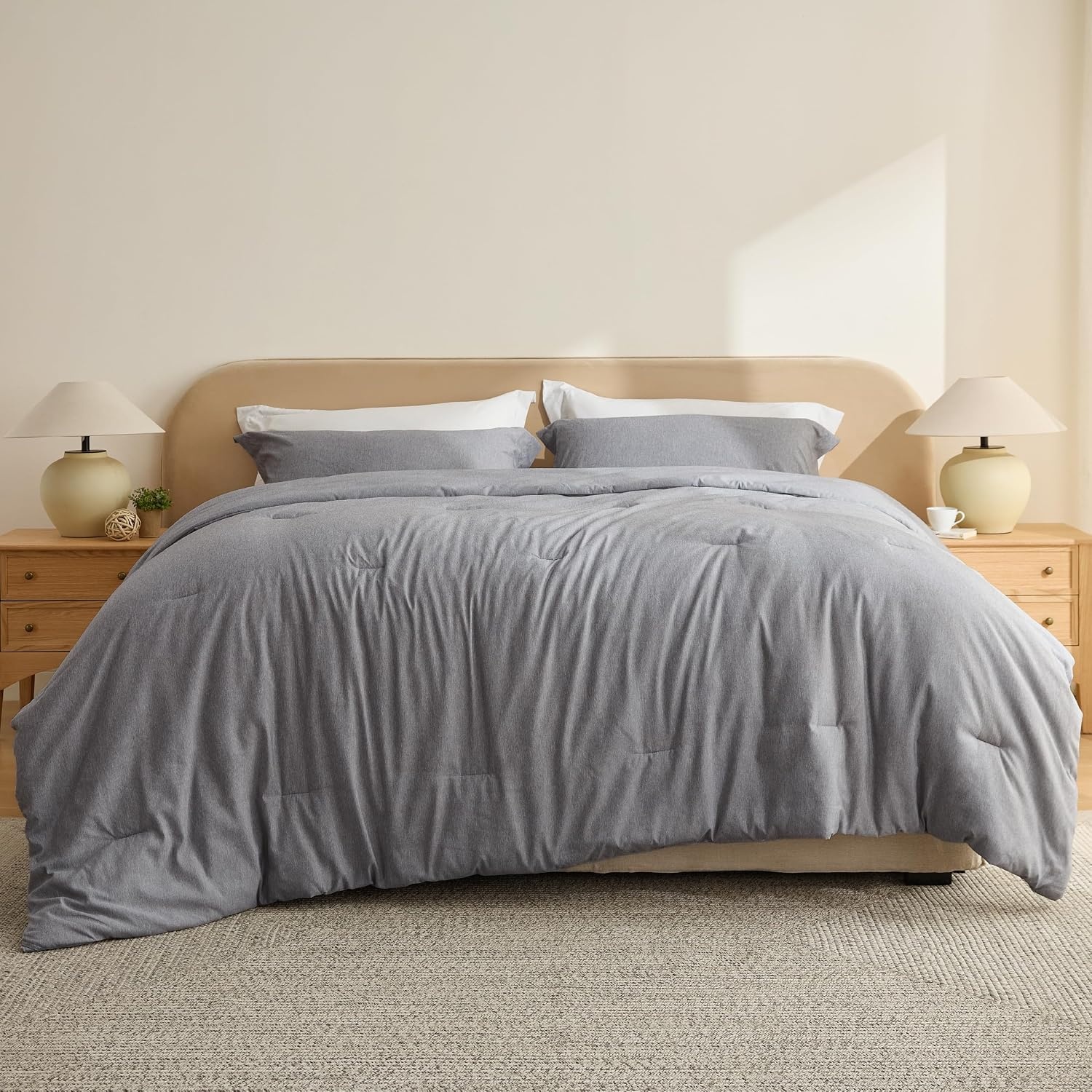 image:imageBedsure Grey Queen Comforter Set Soft Cationic Dyed Bedding Set 3 Pcs Breathable Comfortable for All Season SkinFriendly Melange Home Decor Gift Bed Set Cozy for Bedroom OEKO Modern03 Grey Melange