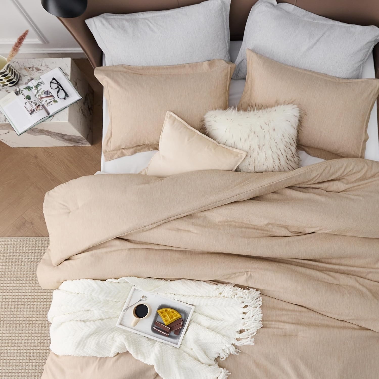 image:imageBedsure Grey Queen Comforter Set Soft Cationic Dyed Bedding Set 3 Pcs Breathable Comfortable for All Season SkinFriendly Melange Home Decor Gift Bed Set Cozy for Bedroom OEKO Modern04 Sand Melange
