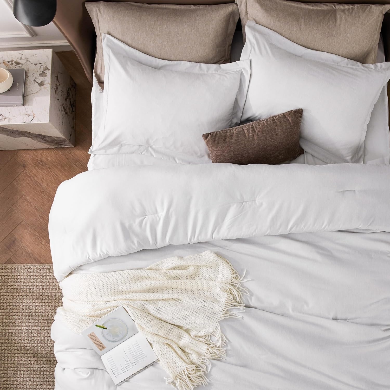 image:imageBedsure Grey Queen Comforter Set Soft Cationic Dyed Bedding Set 3 Pcs Breathable Comfortable for All Season SkinFriendly Melange Home Decor Gift Bed Set Cozy for Bedroom OEKO Modern03 Grayish White Melange