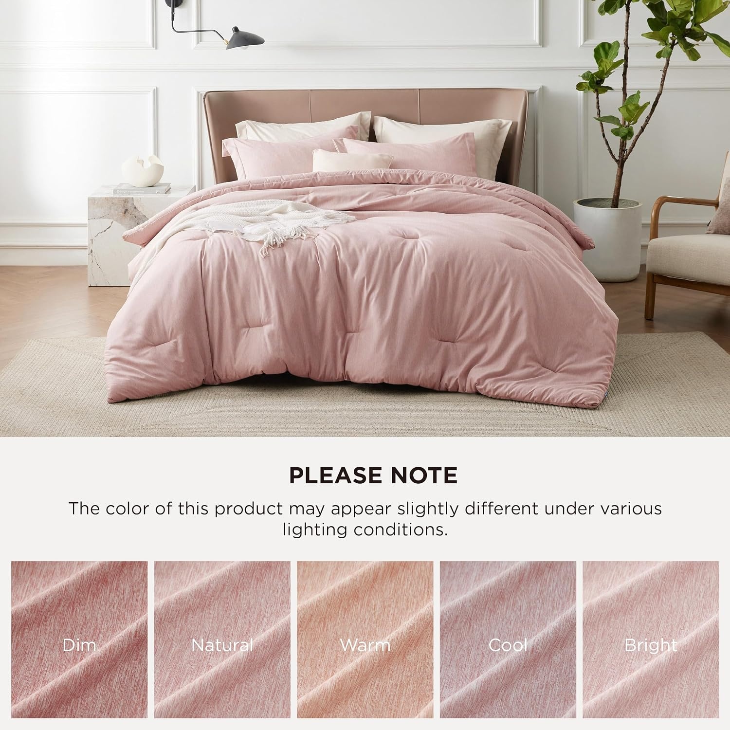 image:imageBedsure Grey Queen Comforter Set Soft Cationic Dyed Bedding Set 3 Pcs Breathable Comfortable for All Season SkinFriendly Melange Home Decor Gift Bed Set Cozy for Bedroom OEKO Modern06 Pink Melange