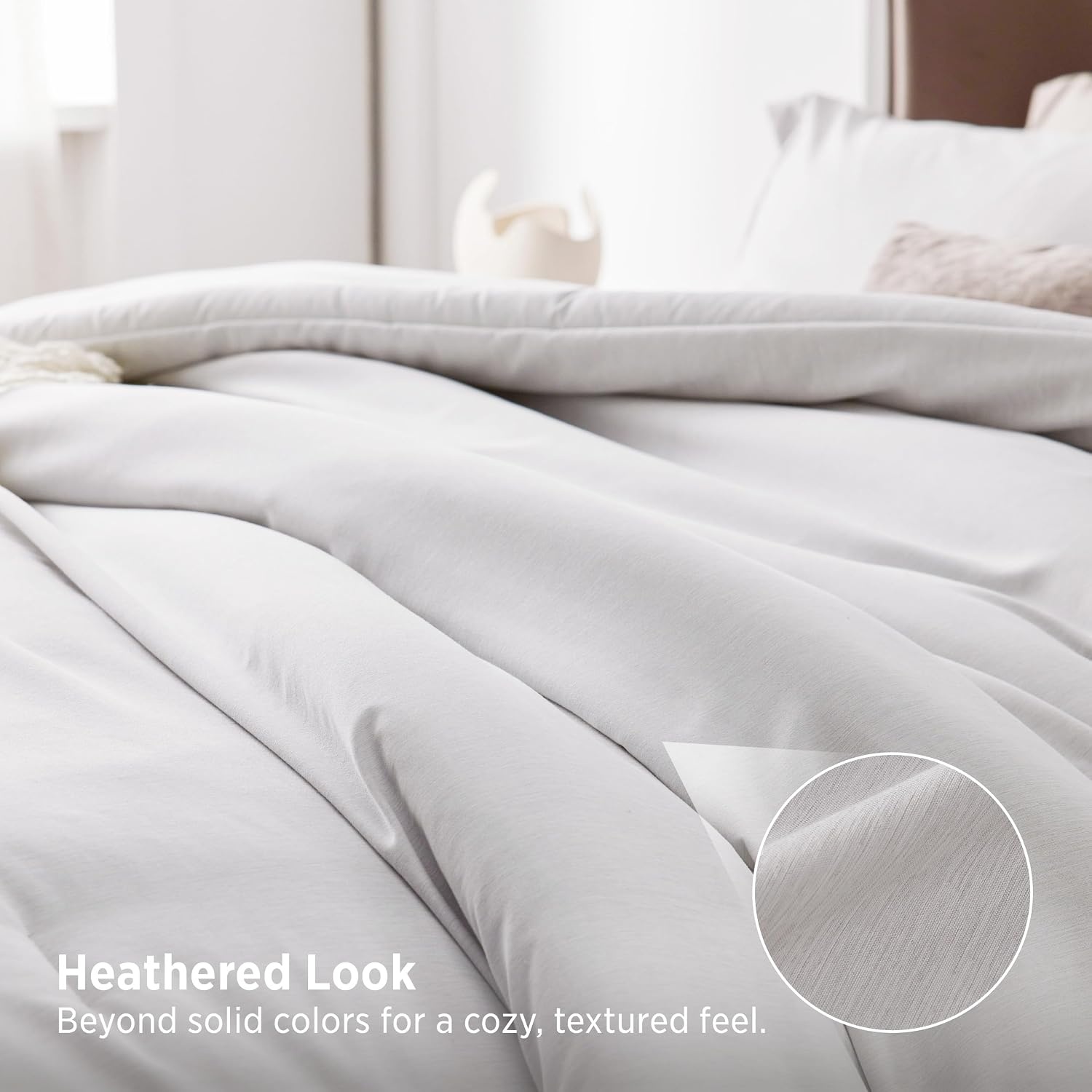 image:imageBedsure Grey Queen Comforter Set Soft Cationic Dyed Bedding Set 3 Pcs Breathable Comfortable for All Season SkinFriendly Melange Home Decor Gift Bed Set Cozy for Bedroom OEKO Modern03 Grayish White Melange