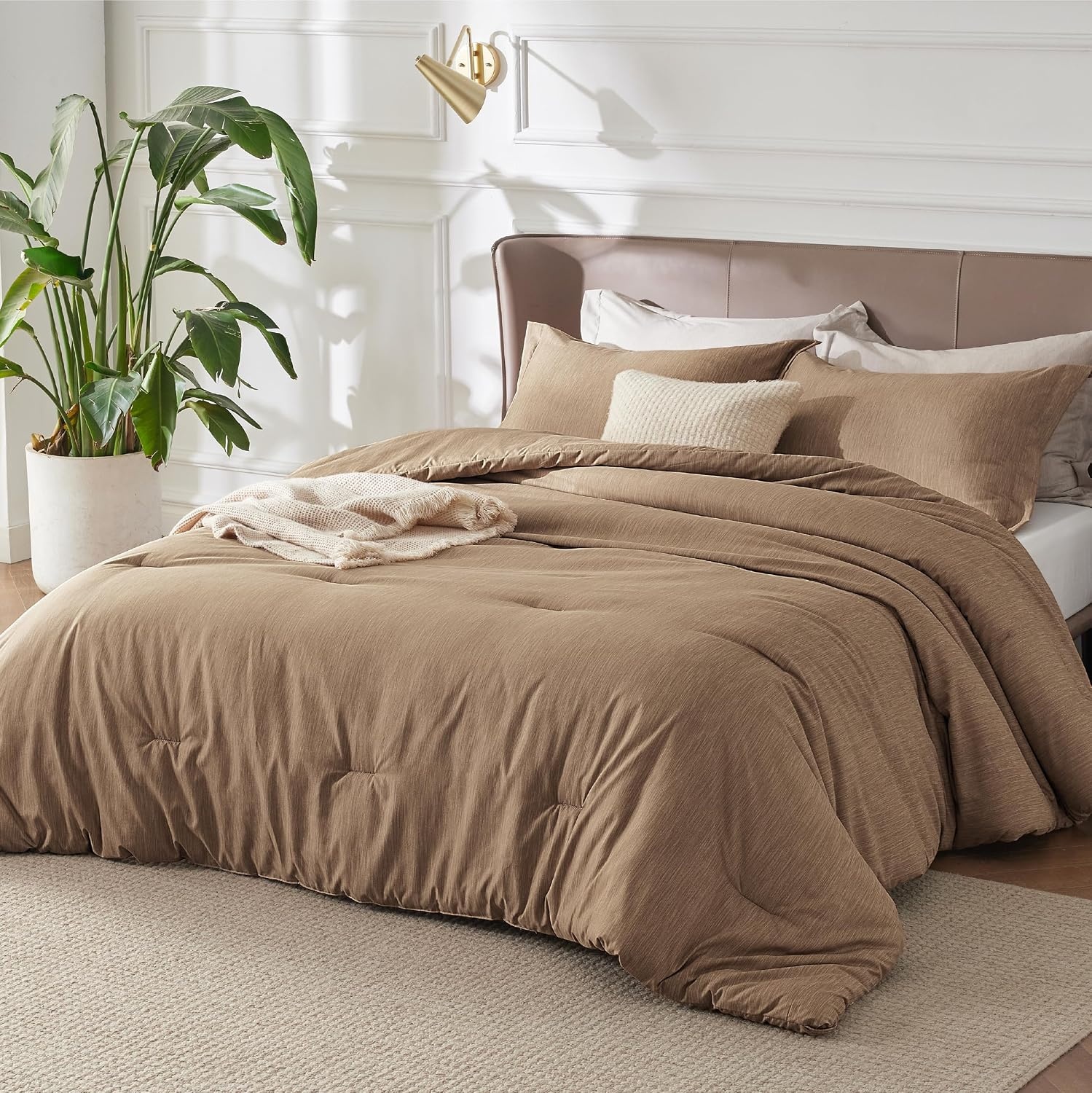image:imageBedsure Grey Queen Comforter Set Soft Cationic Dyed Bedding Set 3 Pcs Breathable Comfortable for All Season SkinFriendly Melange Home Decor Gift Bed Set Cozy for Bedroom OEKO Modern04 Brown Melange