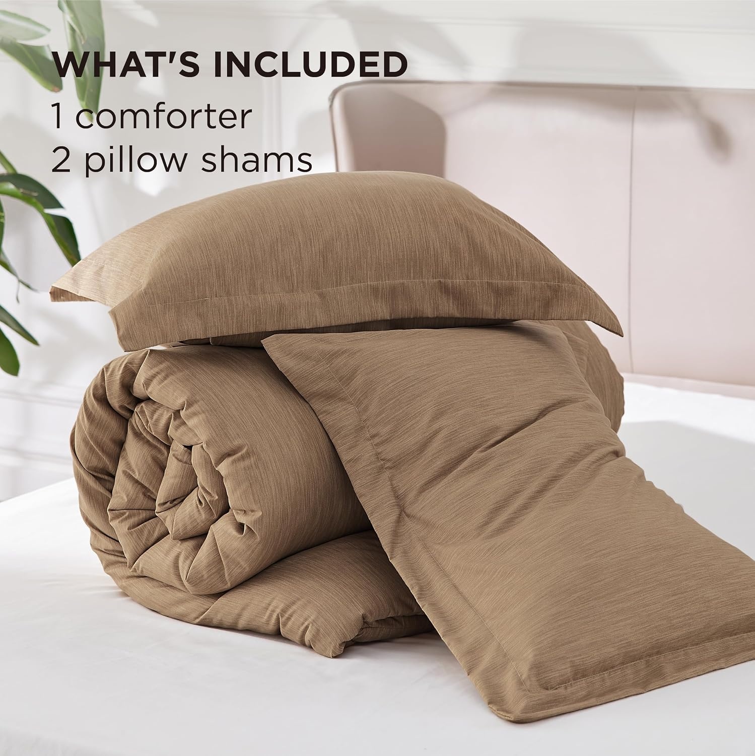 image:imageBedsure Grey Queen Comforter Set Soft Cationic Dyed Bedding Set 3 Pcs Breathable Comfortable for All Season SkinFriendly Melange Home Decor Gift Bed Set Cozy for Bedroom OEKO Modern04 Brown Melange