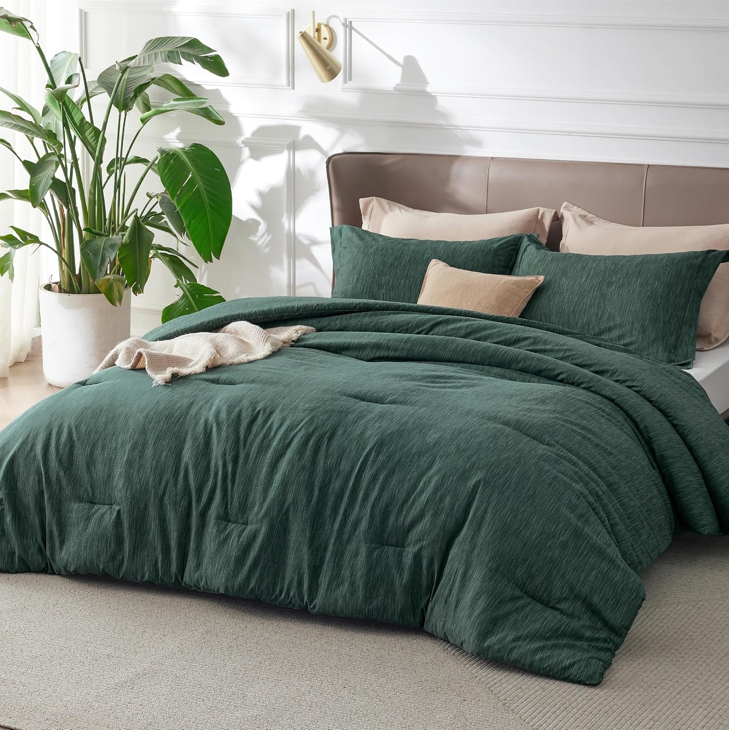 image:imageBedsure Grey Queen Comforter Set Soft Cationic Dyed Bedding Set 3 Pcs Breathable Comfortable for All Season SkinFriendly Melange Home Decor Gift Bed Set Cozy for Bedroom OEKO Modern02 Dark Green Melange