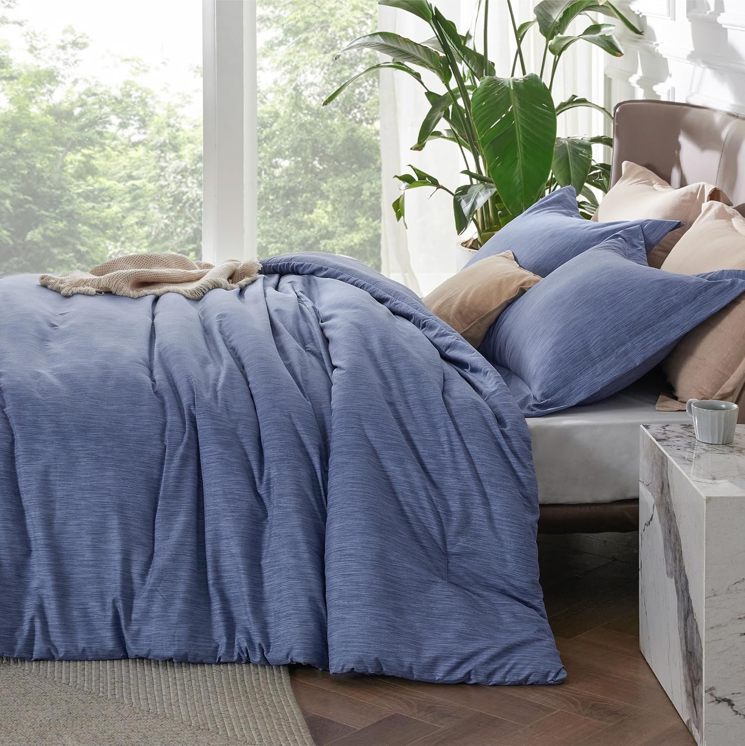 image:imageBedsure Grey Queen Comforter Set Soft Cationic Dyed Bedding Set 3 Pcs Breathable Comfortable for All Season SkinFriendly Melange Home Decor Gift Bed Set Cozy for Bedroom OEKO Modern05 Infinity Blue Melange