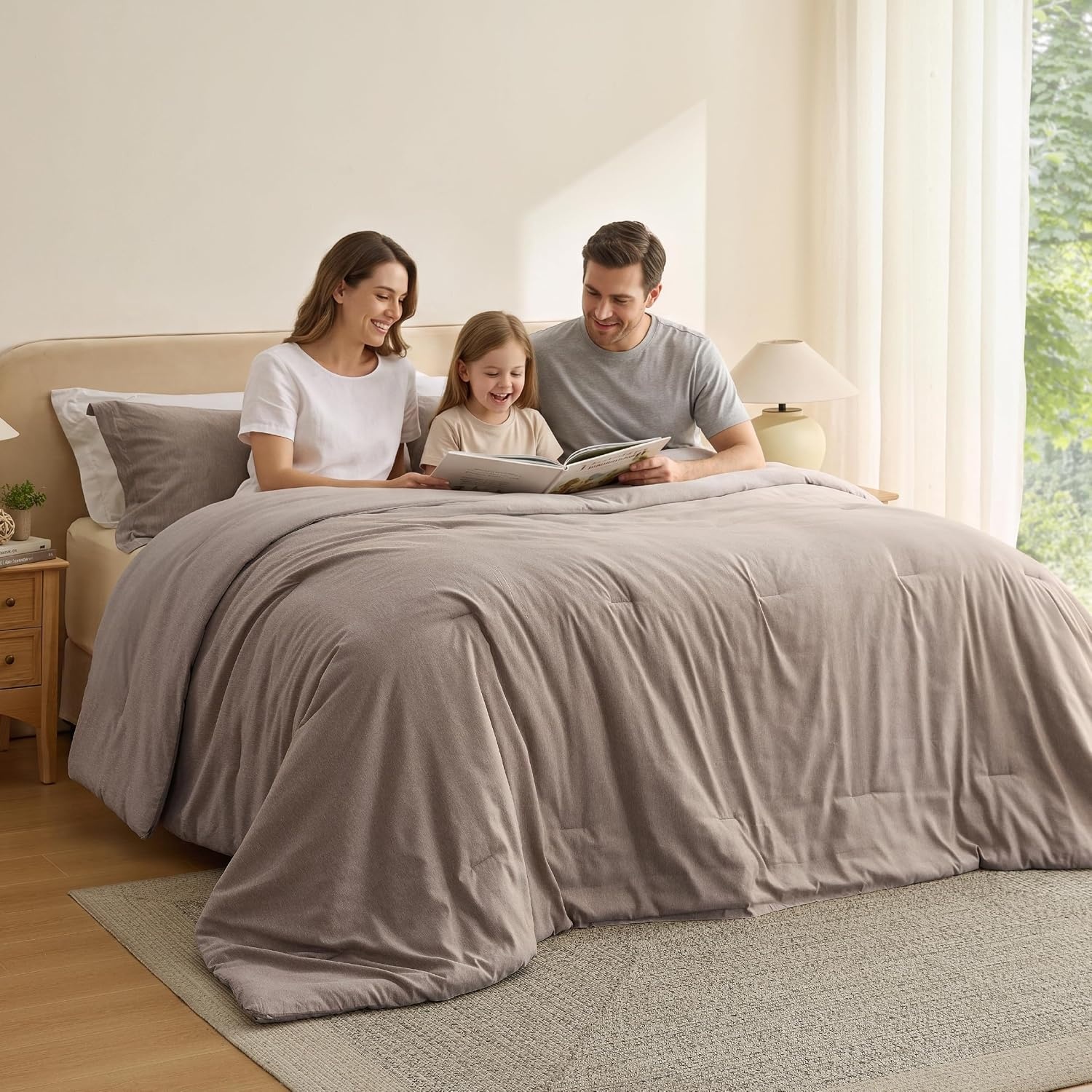 image:imageBedsure Grey Queen Comforter Set Soft Cationic Dyed Bedding Set 3 Pcs Breathable Comfortable for All Season SkinFriendly Melange Home Decor Gift Bed Set Cozy for Bedroom OEKO Modern04 Khaki Melange