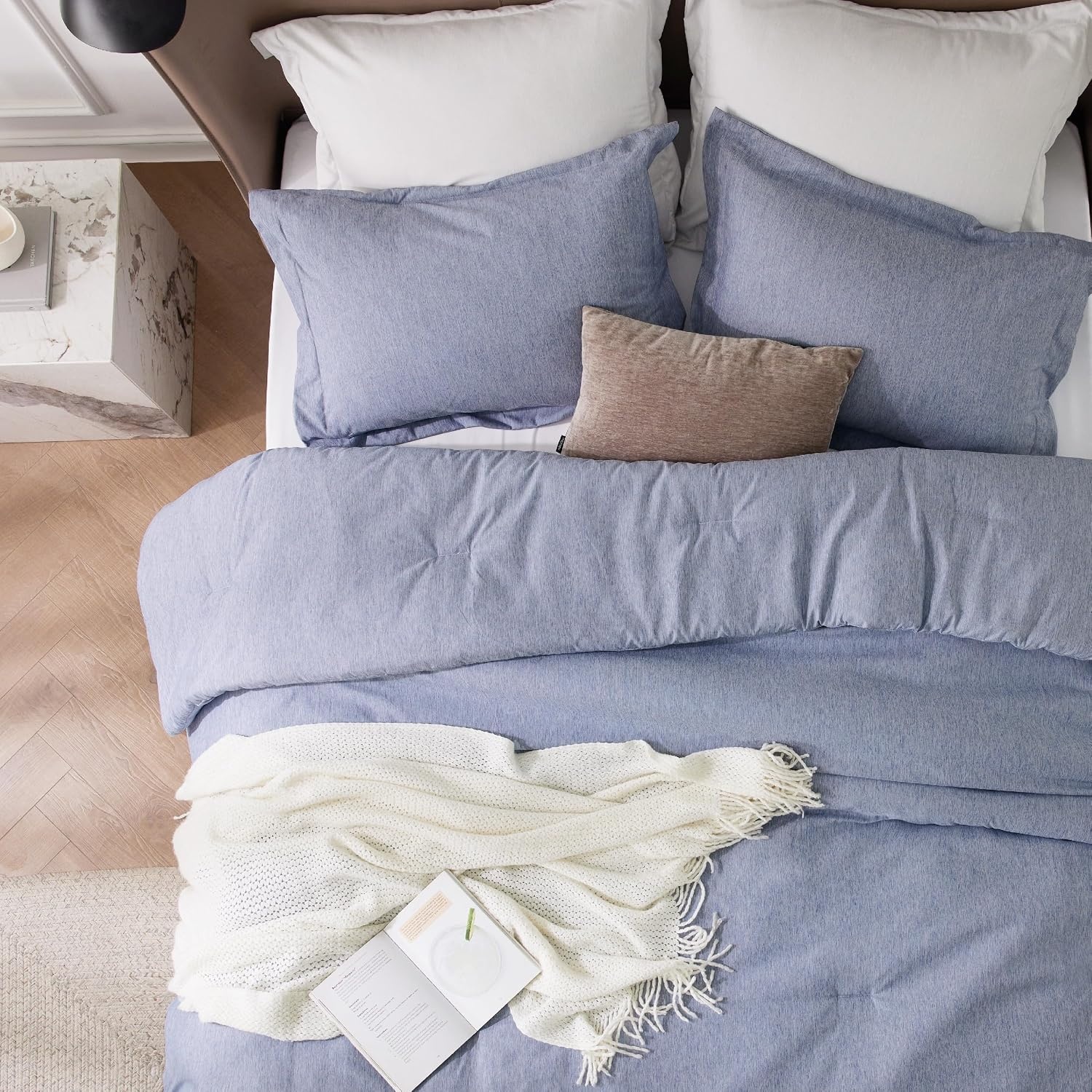 image:imageBedsure Grey Queen Comforter Set Soft Cationic Dyed Bedding Set 3 Pcs Breathable Comfortable for All Season SkinFriendly Melange Home Decor Gift Bed Set Cozy for Bedroom OEKO Modern05 Dusty Blue Melange