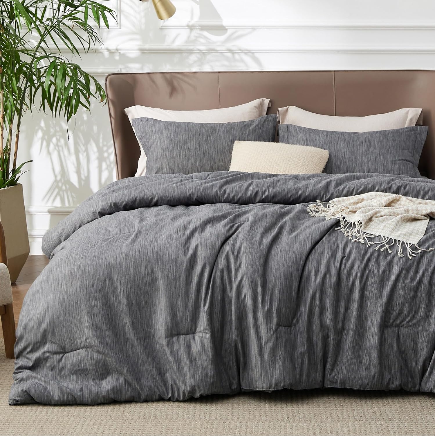 image:imageBedsure Grey Queen Comforter Set Soft Cationic Dyed Bedding Set 3 Pcs Breathable Comfortable for All Season SkinFriendly Melange Home Decor Gift Bed Set Cozy for Bedroom OEKO Modern03 Dark Grey Melange