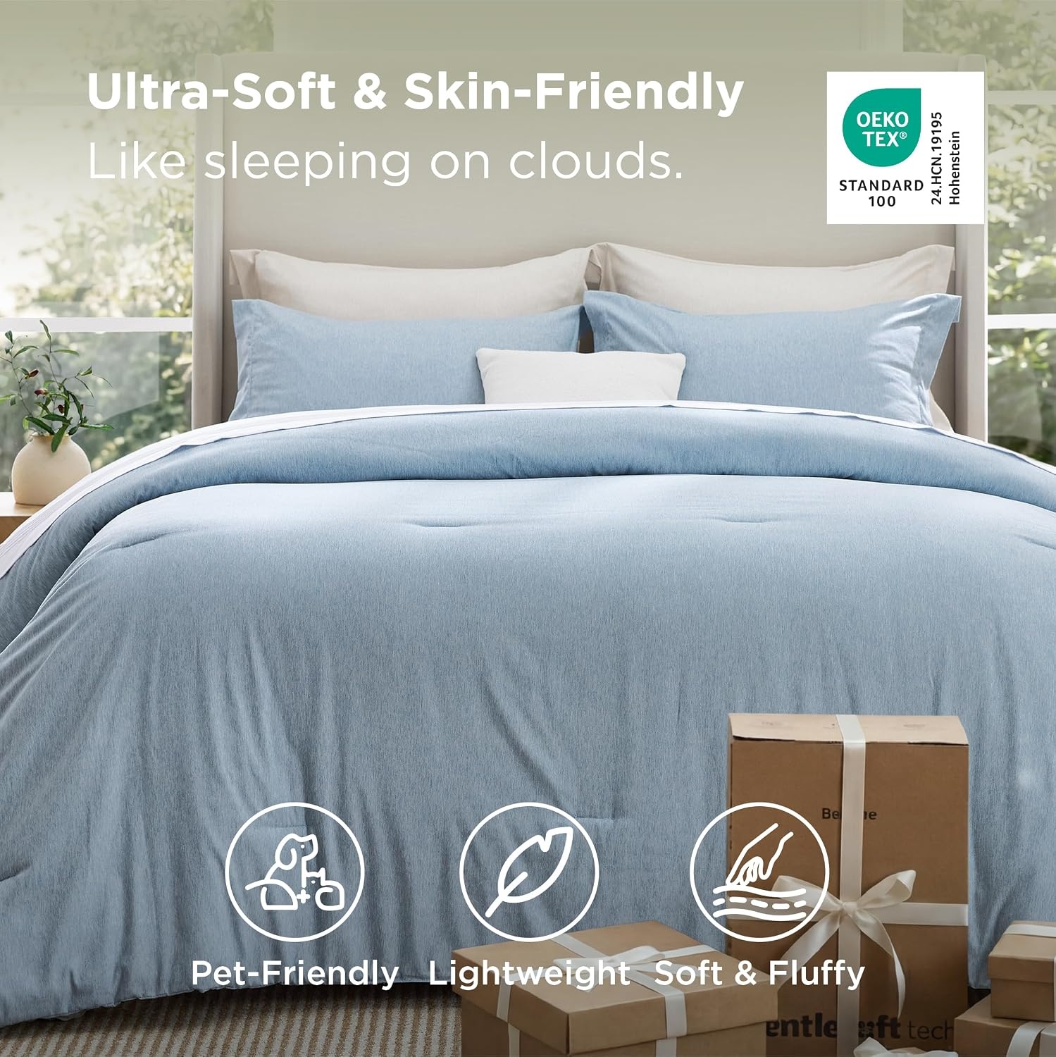 image:imageBedsure Grey Queen Comforter Set Soft Cationic Dyed Bedding Set 3 Pcs Breathable Comfortable for All Season SkinFriendly Melange Home Decor Gift Bed Set Cozy for Bedroom OEKO Modern05 Light Blue Melange