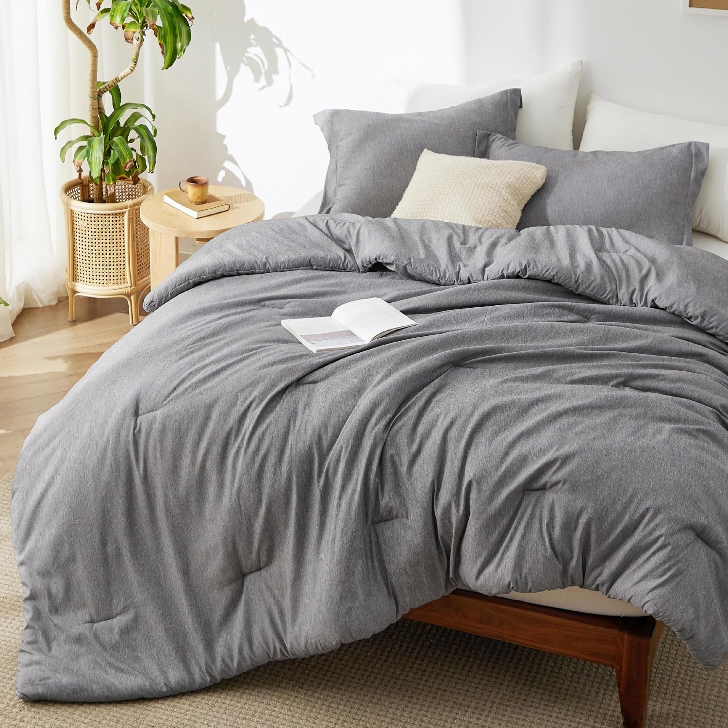 image:imageBedsure Grey Queen Comforter Set Soft Cationic Dyed Bedding Set 3 Pcs Breathable Comfortable for All Season SkinFriendly Melange Home Decor Gift Bed Set Cozy for Bedroom OEKO Modern03 Grey Melange