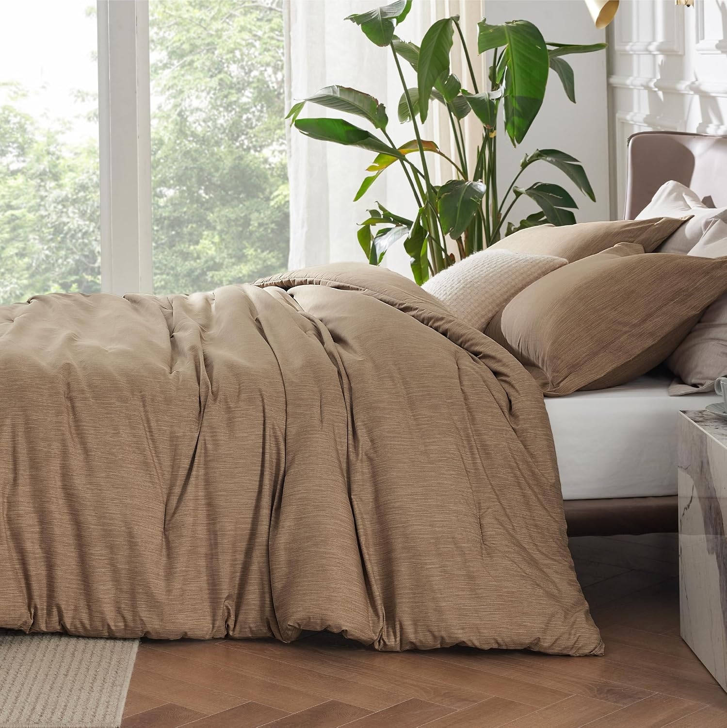 image:imageBedsure Grey Queen Comforter Set Soft Cationic Dyed Bedding Set 3 Pcs Breathable Comfortable for All Season SkinFriendly Melange Home Decor Gift Bed Set Cozy for Bedroom OEKO Modern04 Brown Melange