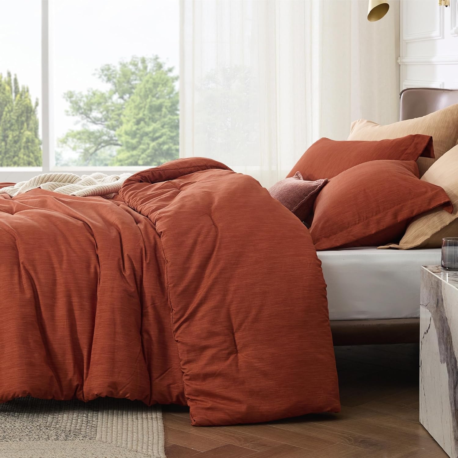 image:imageBedsure Grey Queen Comforter Set Soft Cationic Dyed Bedding Set 3 Pcs Breathable Comfortable for All Season SkinFriendly Melange Home Decor Gift Bed Set Cozy for Bedroom OEKO Modern08 Orange Melange