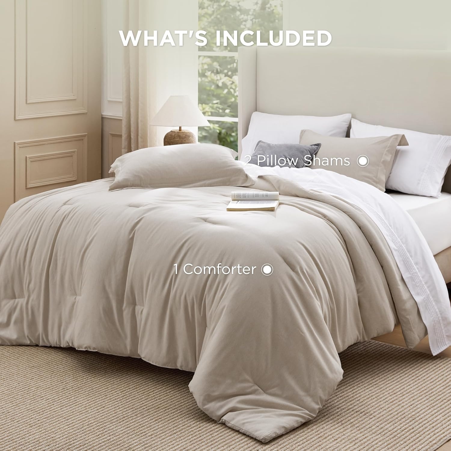 image:imageBedsure Grey Queen Comforter Set Soft Cationic Dyed Bedding Set 3 Pcs Breathable Comfortable for All Season SkinFriendly Melange Home Decor Gift Bed Set Cozy for Bedroom OEKO Modern01 Beige Melange