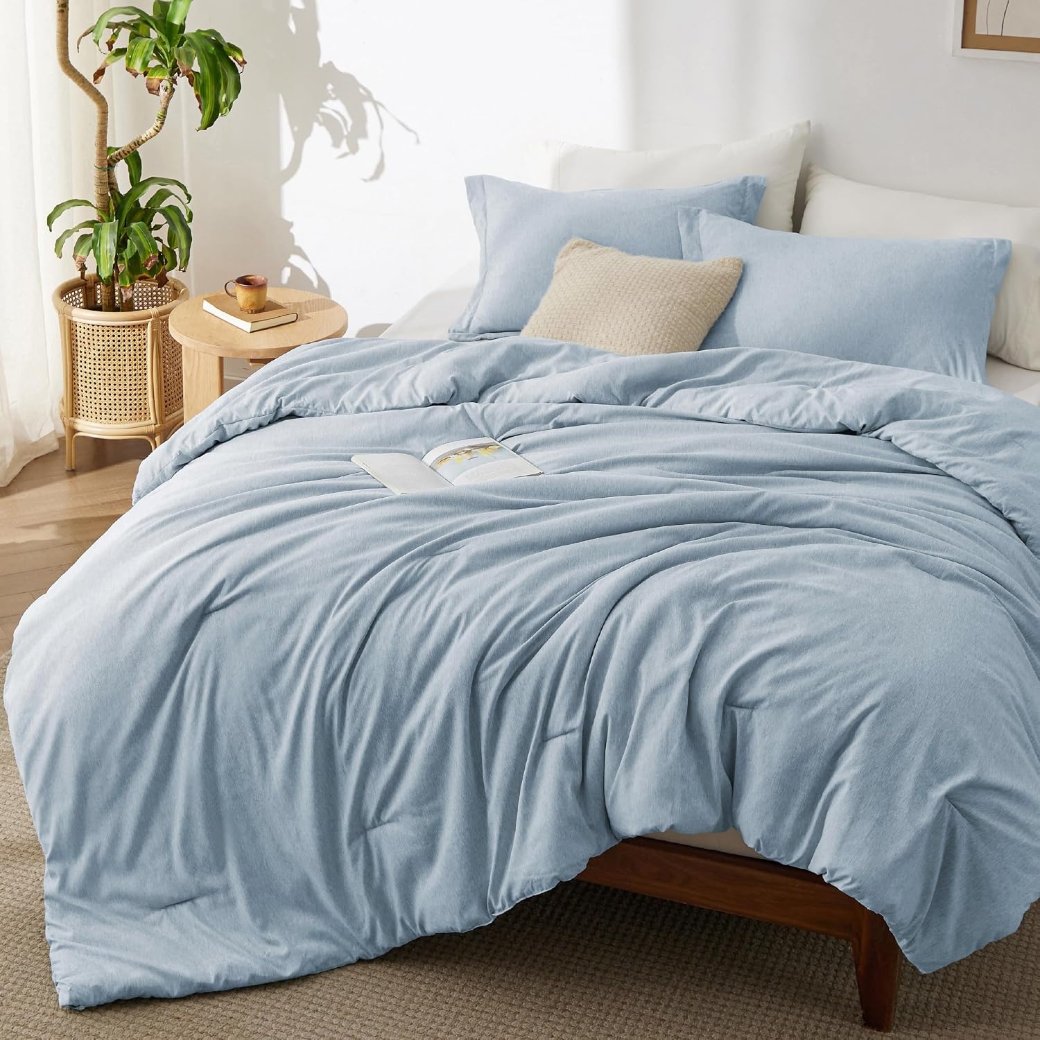 image:imageBedsure Grey Queen Comforter Set Soft Cationic Dyed Bedding Set 3 Pcs Breathable Comfortable for All Season SkinFriendly Melange Home Decor Gift Bed Set Cozy for Bedroom OEKO Modern05 Light Blue Melange