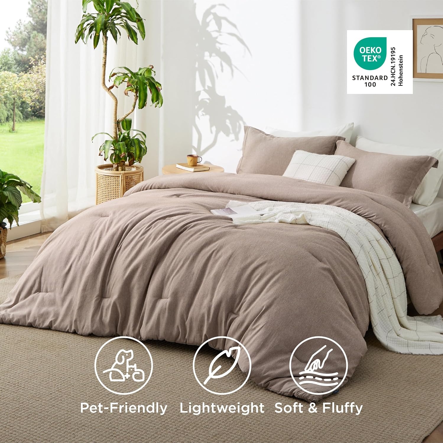 image:imageBedsure Grey Queen Comforter Set Soft Cationic Dyed Bedding Set 3 Pcs Breathable Comfortable for All Season SkinFriendly Melange Home Decor Gift Bed Set Cozy for Bedroom OEKO Modern04 Khaki Melange