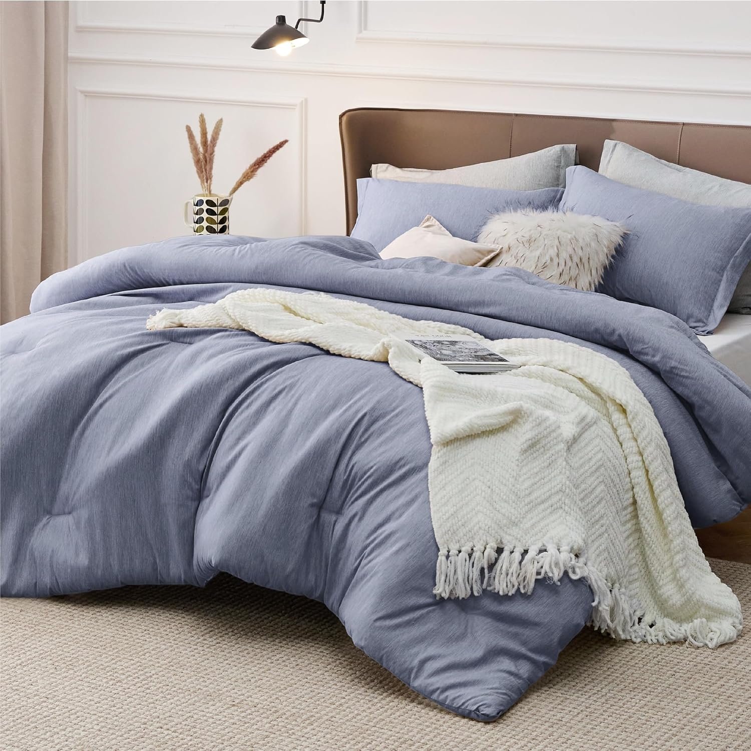 image:imageBedsure Grey Queen Comforter Set Soft Cationic Dyed Bedding Set 3 Pcs Breathable Comfortable for All Season SkinFriendly Melange Home Decor Gift Bed Set Cozy for Bedroom OEKO Modern05 Dusty Blue Melange