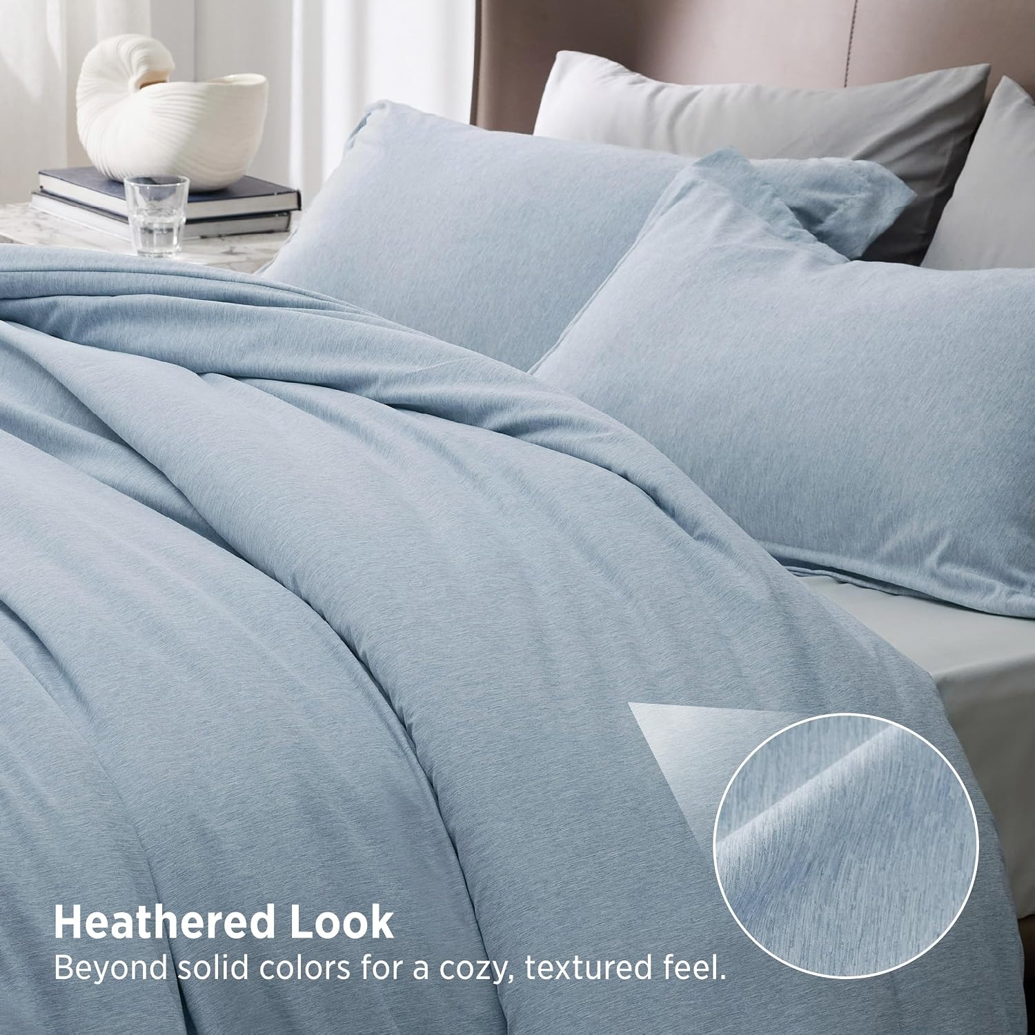 image:imageBedsure Grey Queen Comforter Set Soft Cationic Dyed Bedding Set 3 Pcs Breathable Comfortable for All Season SkinFriendly Melange Home Decor Gift Bed Set Cozy for Bedroom OEKO Modern05 Light Blue Melange