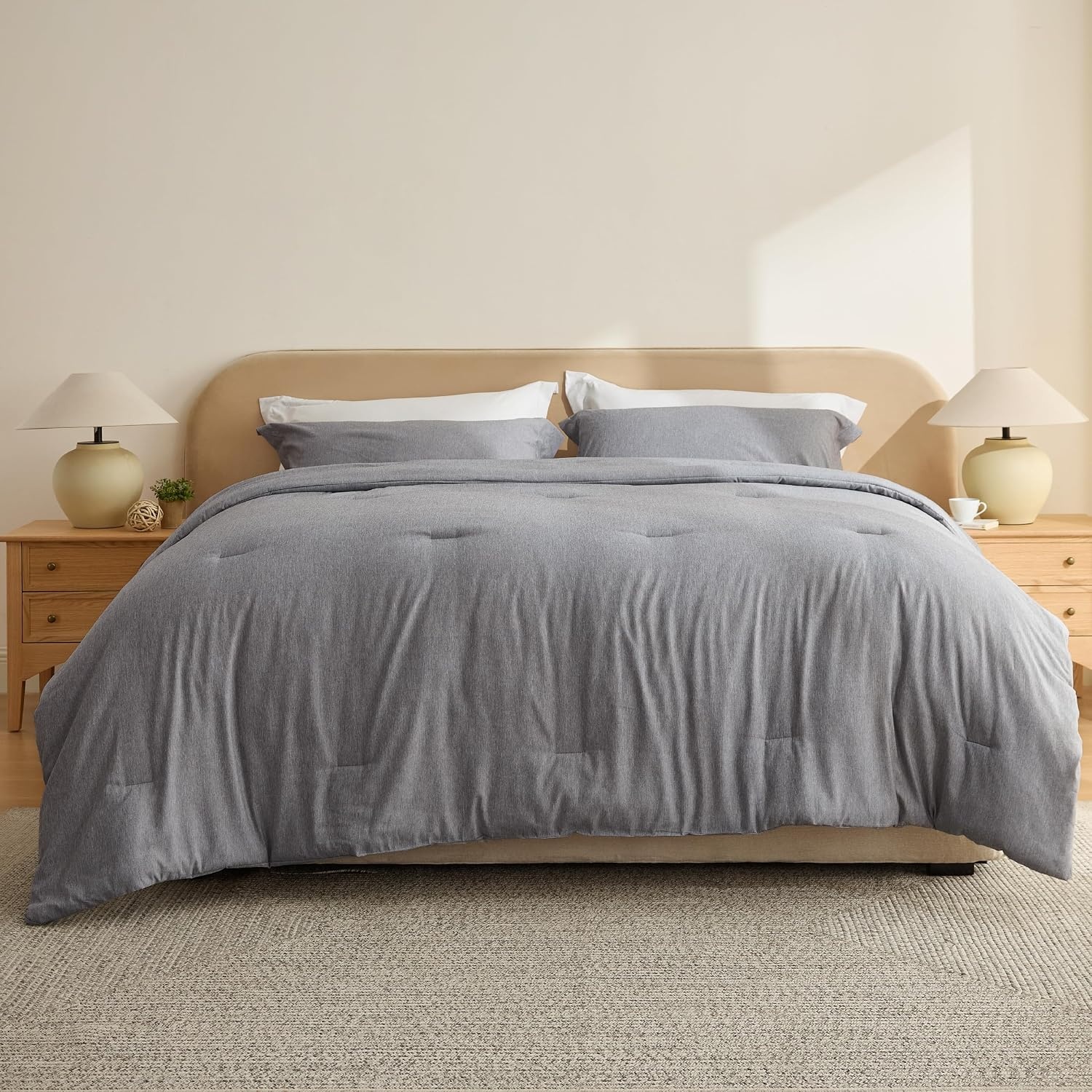 image:imageBedsure Grey Queen Comforter Set Soft Cationic Dyed Bedding Set 3 Pcs Breathable Comfortable for All Season SkinFriendly Melange Home Decor Gift Bed Set Cozy for Bedroom OEKO Modern03 Grey Melange