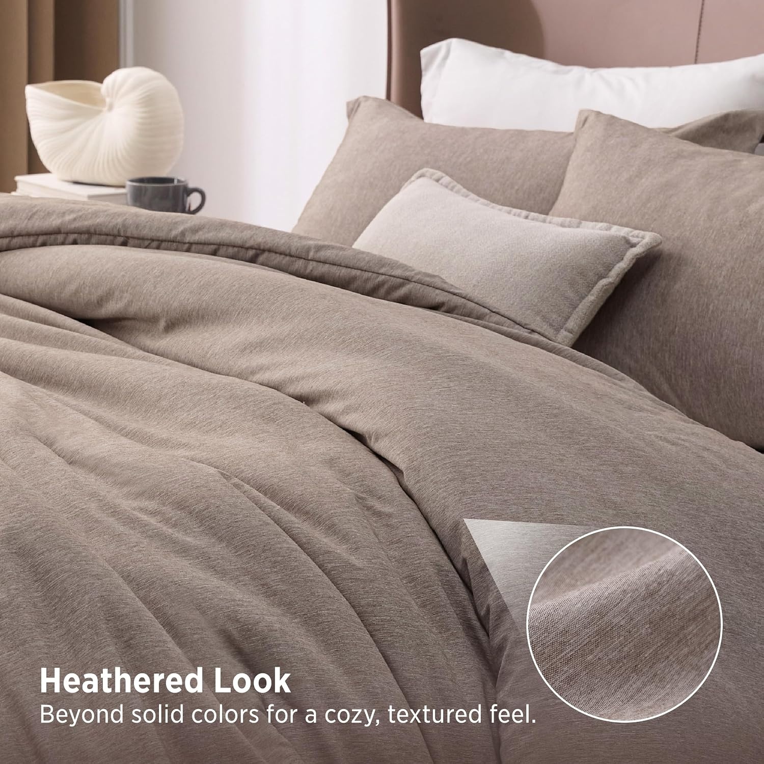 image:imageBedsure Grey Queen Comforter Set Soft Cationic Dyed Bedding Set 3 Pcs Breathable Comfortable for All Season SkinFriendly Melange Home Decor Gift Bed Set Cozy for Bedroom OEKO Modern04 Khaki Melange