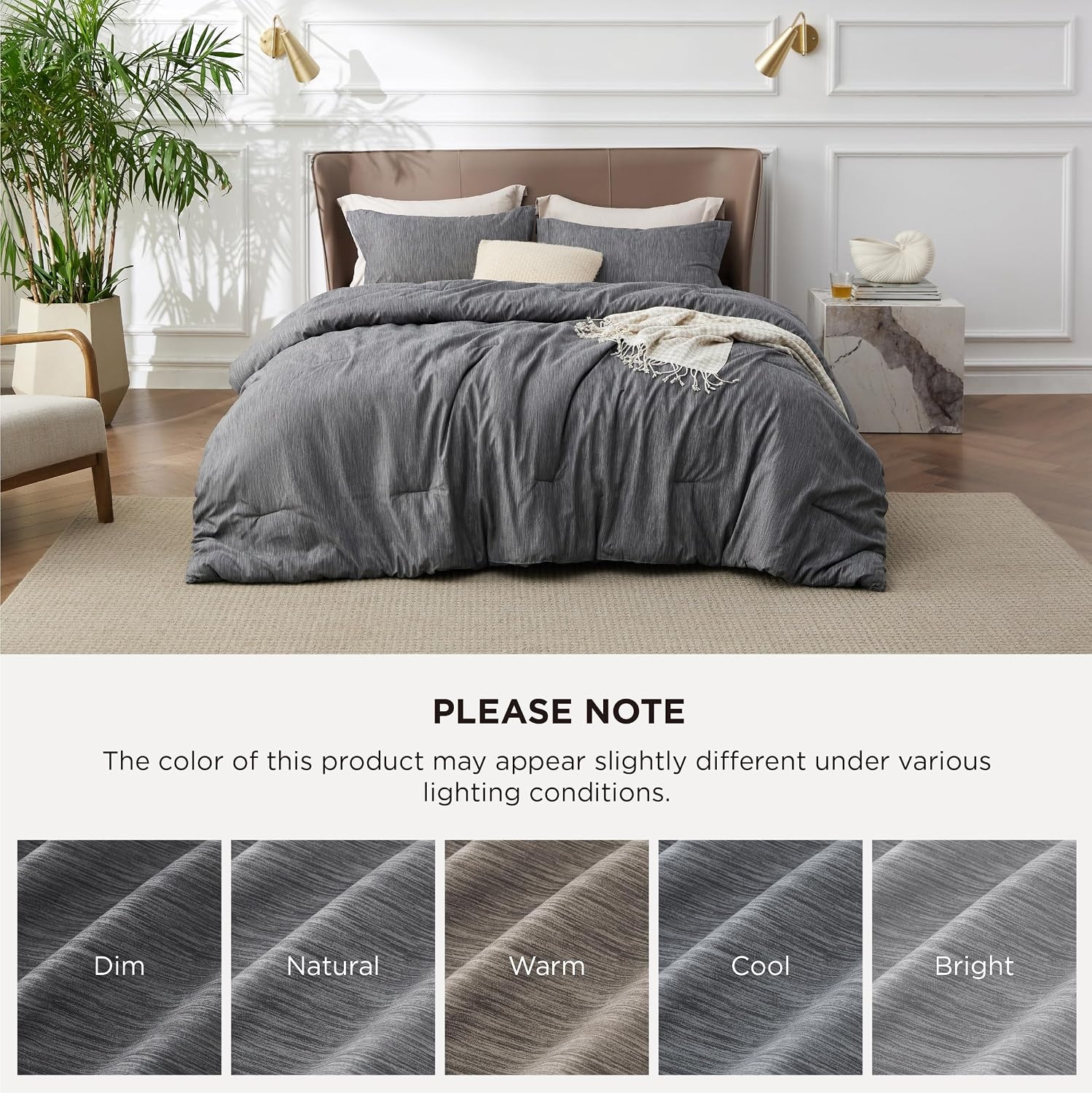 image:imageBedsure Grey Queen Comforter Set Soft Cationic Dyed Bedding Set 3 Pcs Breathable Comfortable for All Season SkinFriendly Melange Home Decor Gift Bed Set Cozy for Bedroom OEKO Modern03 Dark Grey Melange