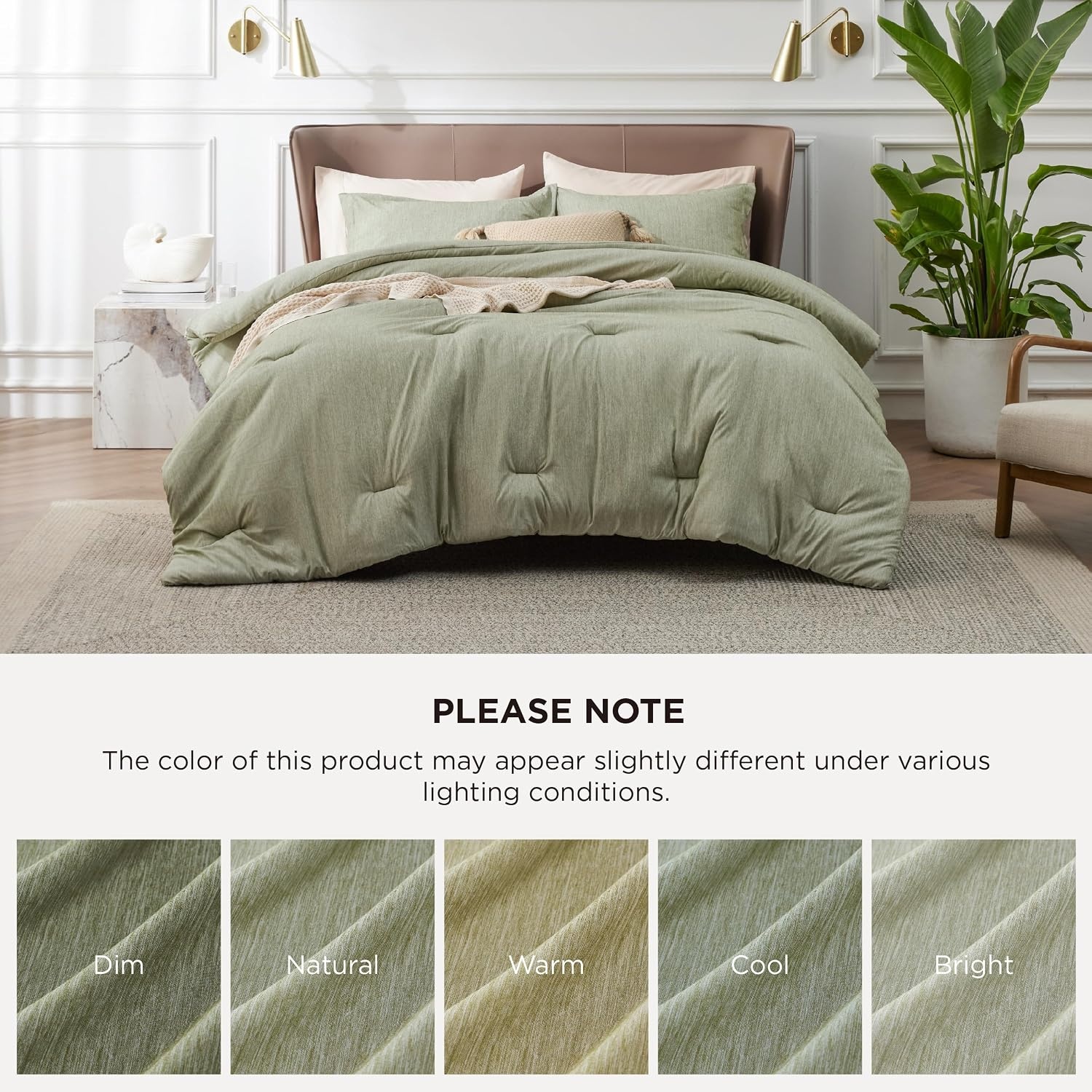 image:imageBedsure Grey Queen Comforter Set Soft Cationic Dyed Bedding Set 3 Pcs Breathable Comfortable for All Season SkinFriendly Melange Home Decor Gift Bed Set Cozy for Bedroom OEKO Modern02 Tea Green Melange
