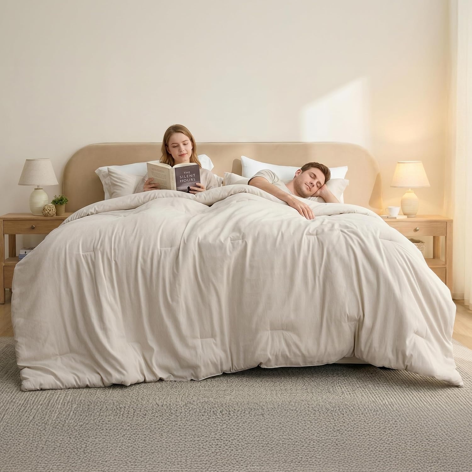 image:imageBedsure Grey Queen Comforter Set Soft Cationic Dyed Bedding Set 3 Pcs Breathable Comfortable for All Season SkinFriendly Melange Home Decor Gift Bed Set Cozy for Bedroom OEKO Modern01 Beige Melange